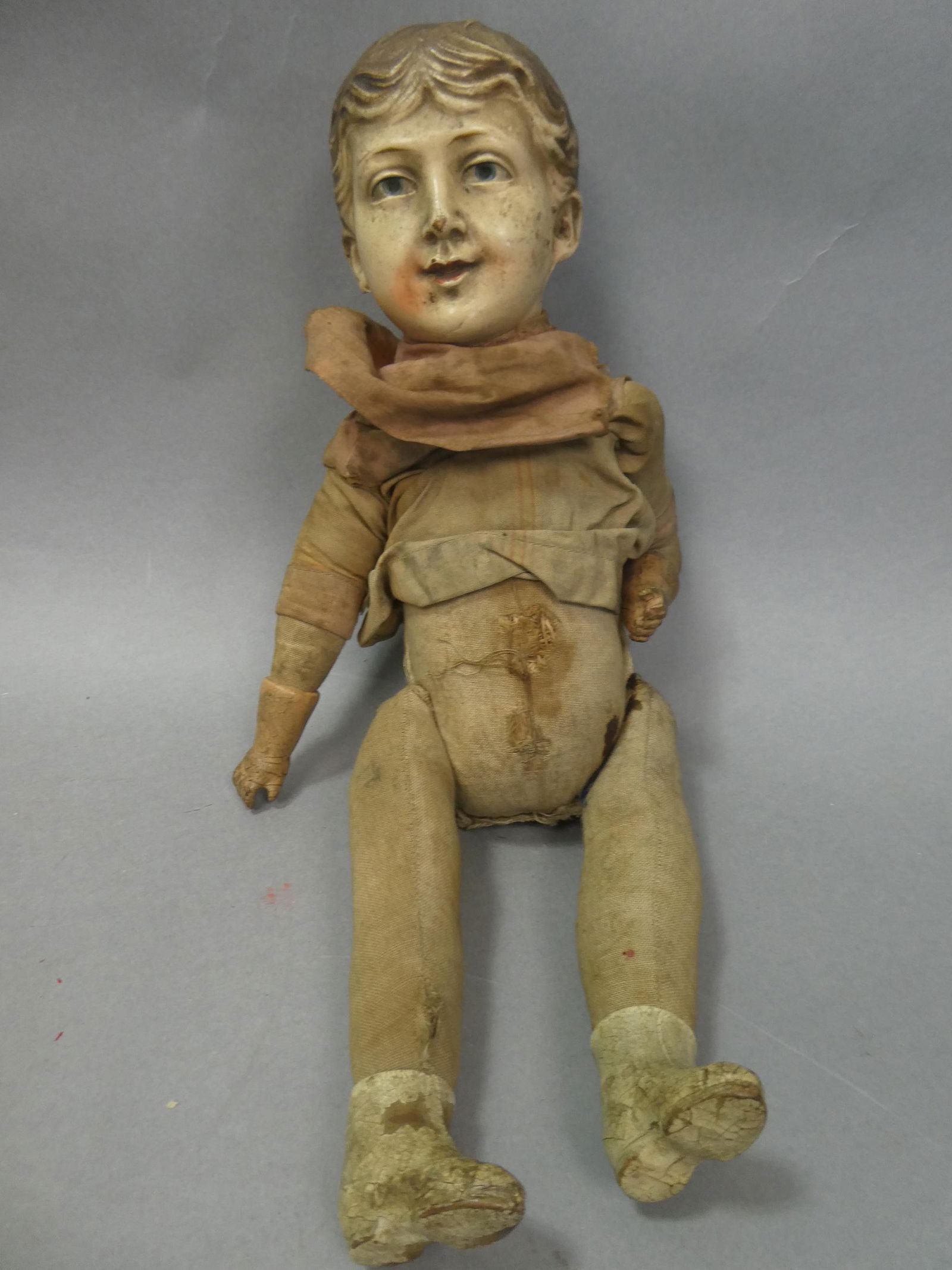 Antique Rare Porcelain Head Cloth Body Man Male Doll (1 of 8)