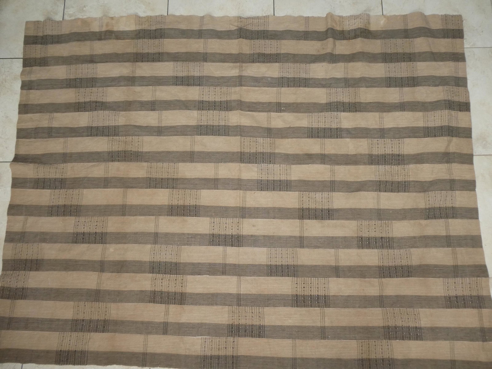 Yoruba Nigerian Ase-Oke Brown & Cream Textile: Yoruba Nigerian Ase-Oke Brown & Cream Textile. Measurements in inches: 54 x 69 Condition:Has toning and stains Shipping:We offer in-house shipping. Item(s) will be packed after invoice is paid and shi