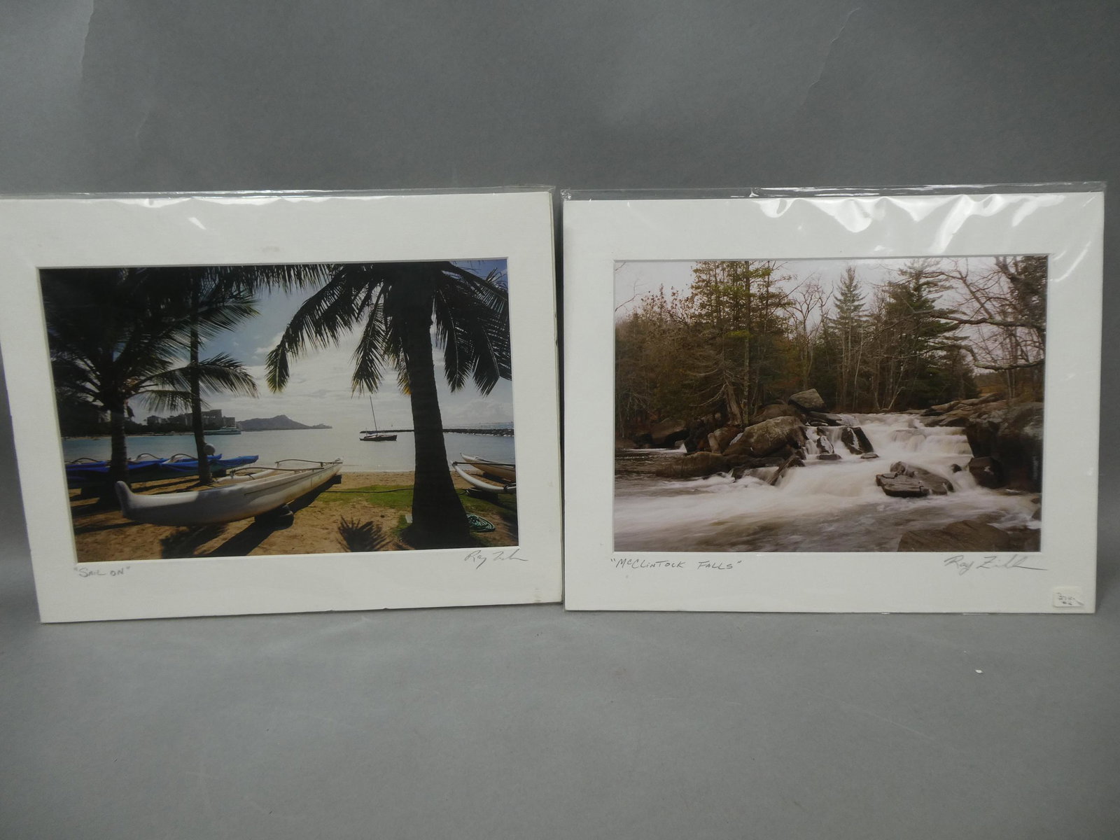 2 Signed Ray Z? Color Photographs McClintock Falls WI: 2 Signed Ray Z? Color Photographs McClintock Falls WI and Sail On. Measurements in inches: 14 x 11, image: 11 x 8 Condition:Good with no problems Shipping:We offer in-house shipping. Item(s) will be p