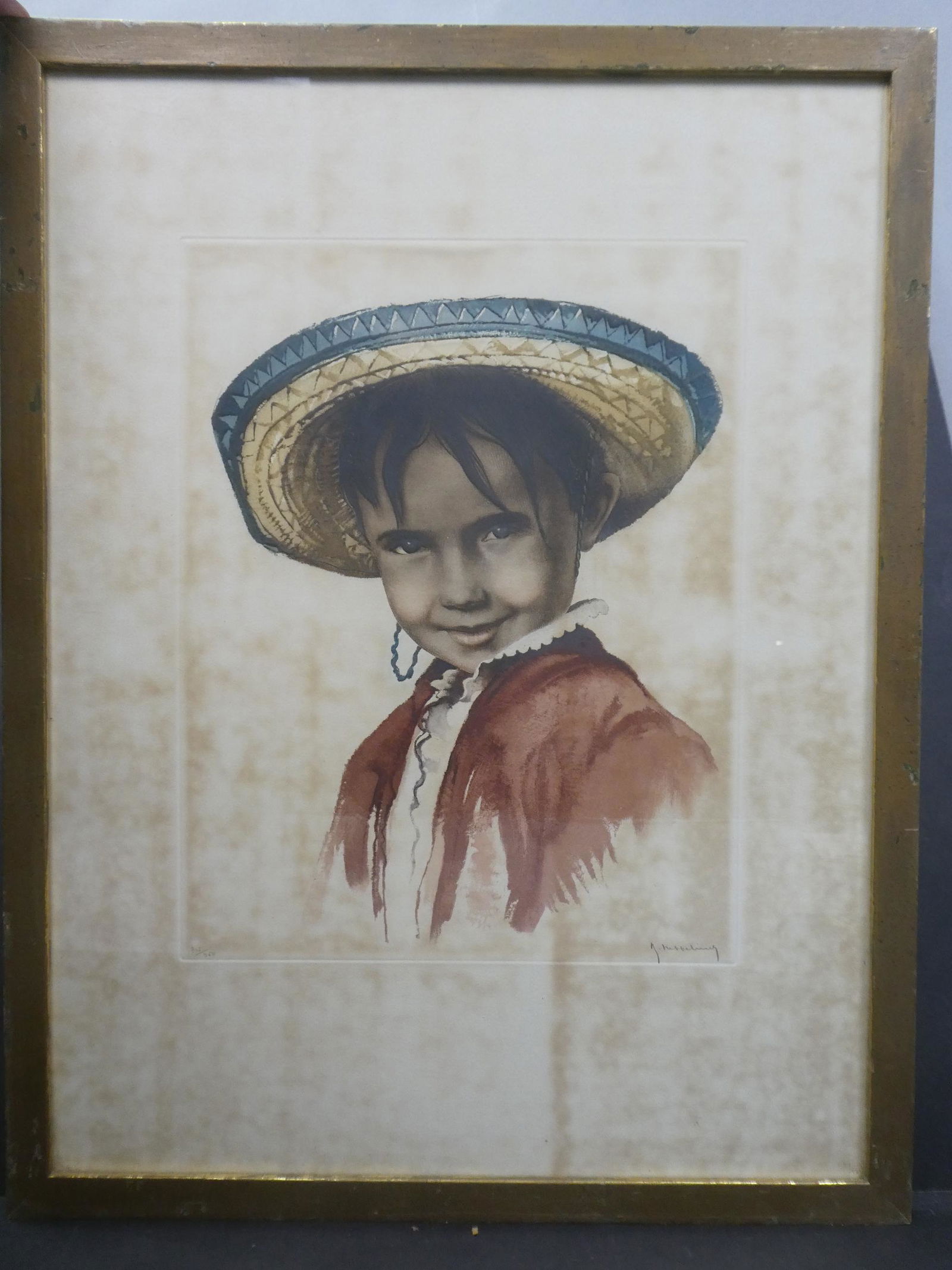 Roger Hebbelinck Mexican Boy Ltd Ed Large Color Etching (1 of 9)