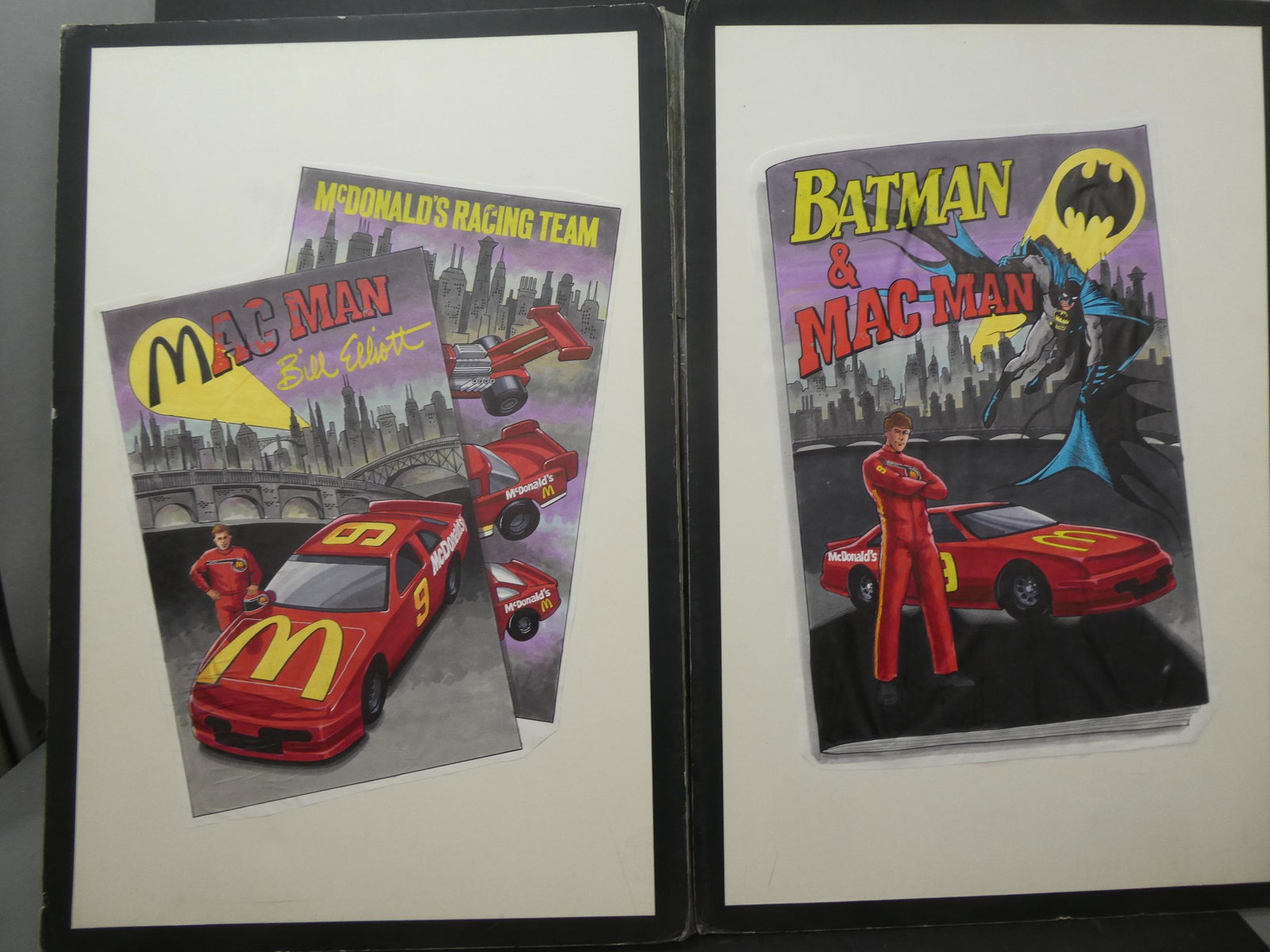 Batman & Nascar Mac Man Original Advertising Art: Batman & Nascar Mac Man Original Advertising Art on paper in board. Measurements in inches: 20 x 30 board images: 14 x 21 Condition:Boards well worn Shipping:We offer in-house shipping. Item(s) will b
