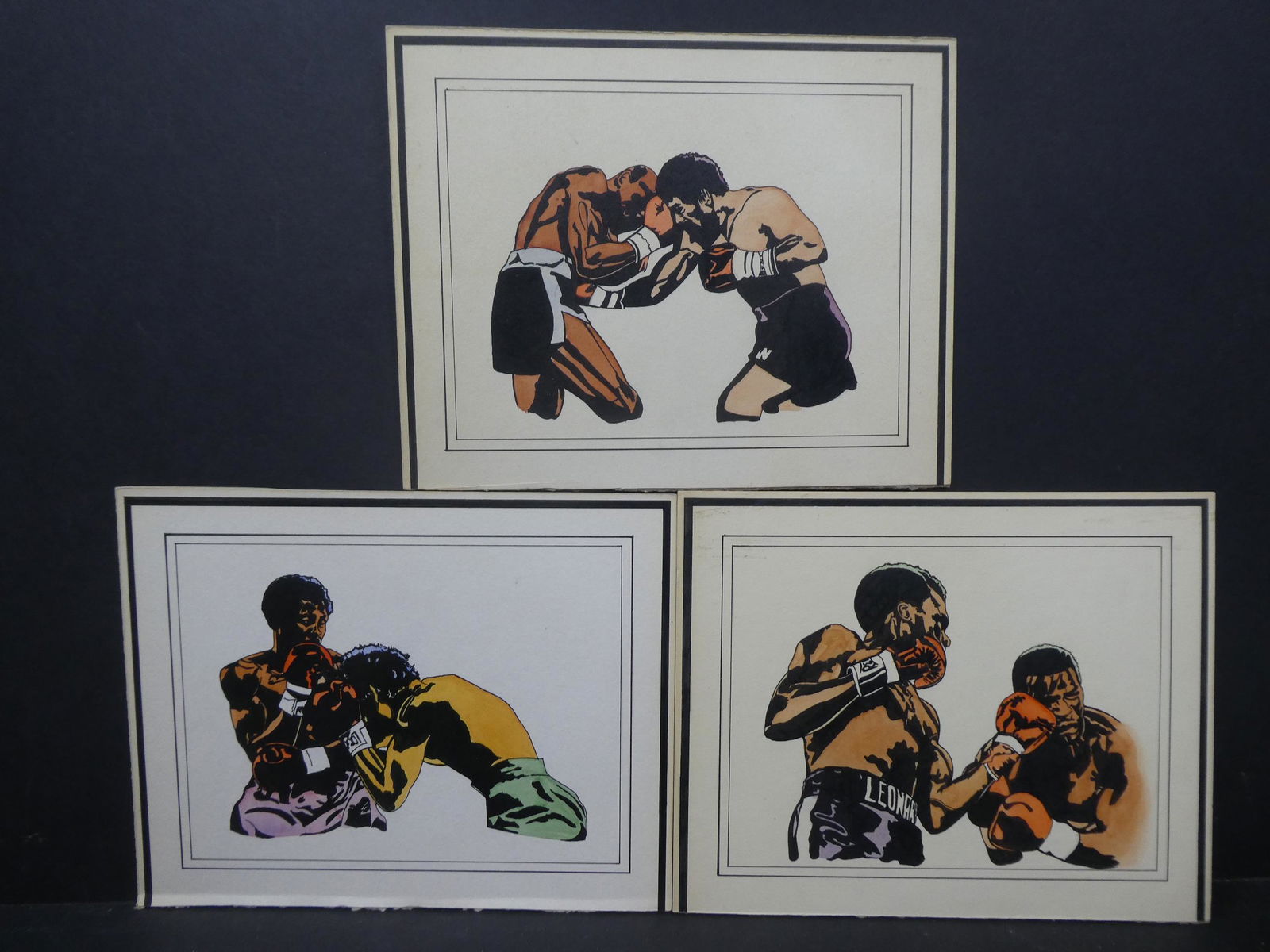 Set 3 1980's Boxing Match Ink Drawings Sugar Ray etc (1 of 7)