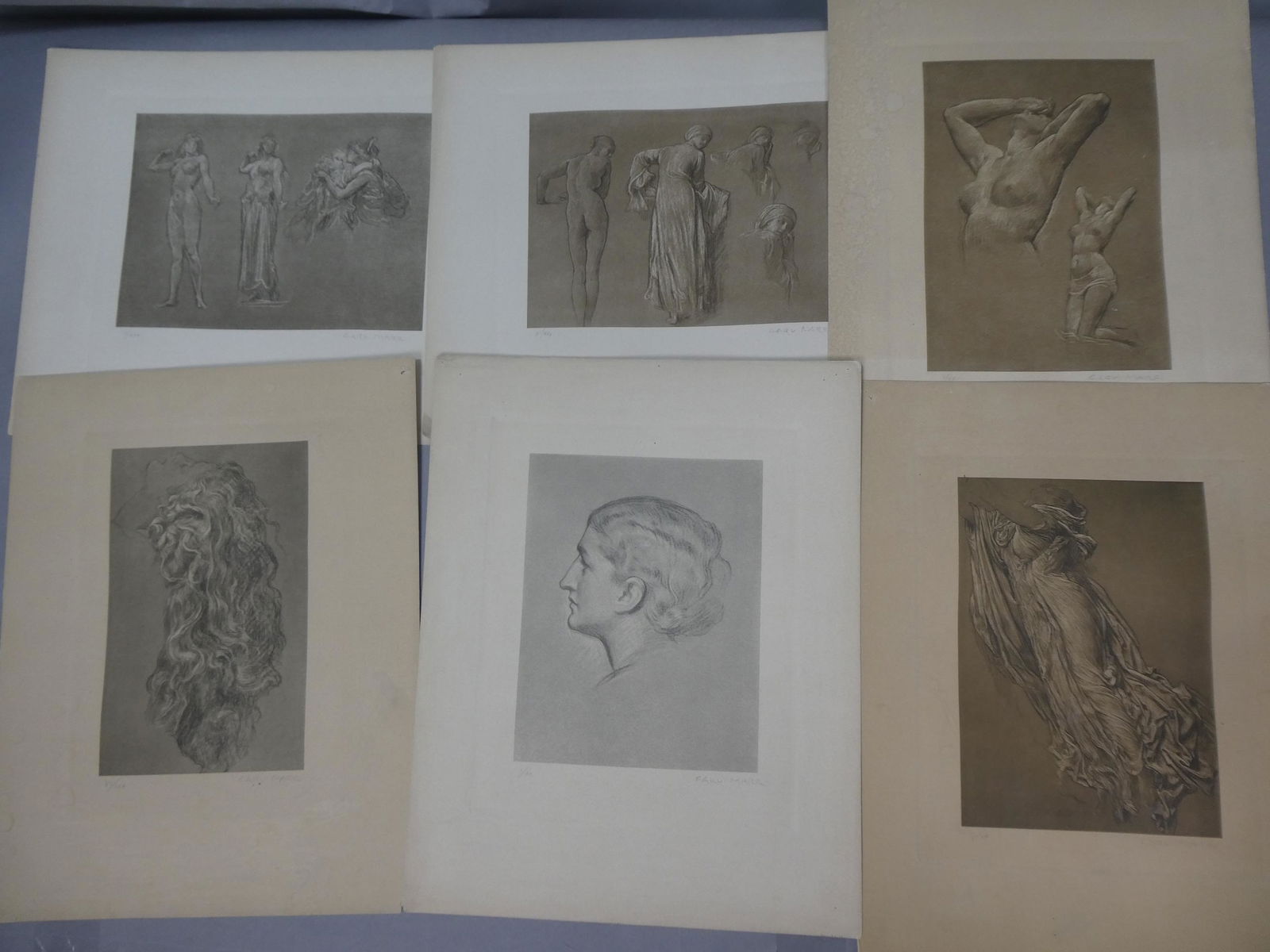 Set 6 c1890's Signed Carl Marr Etchings of Women (1 of 7)