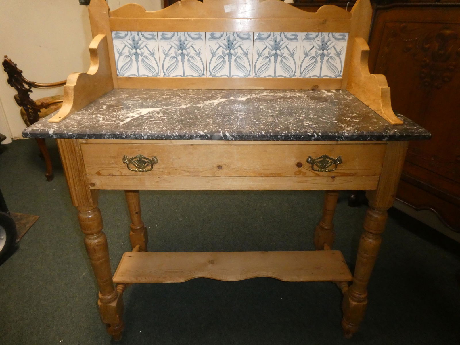 Continental Pine Table w/ Marble & Tile Top (1 of 8)