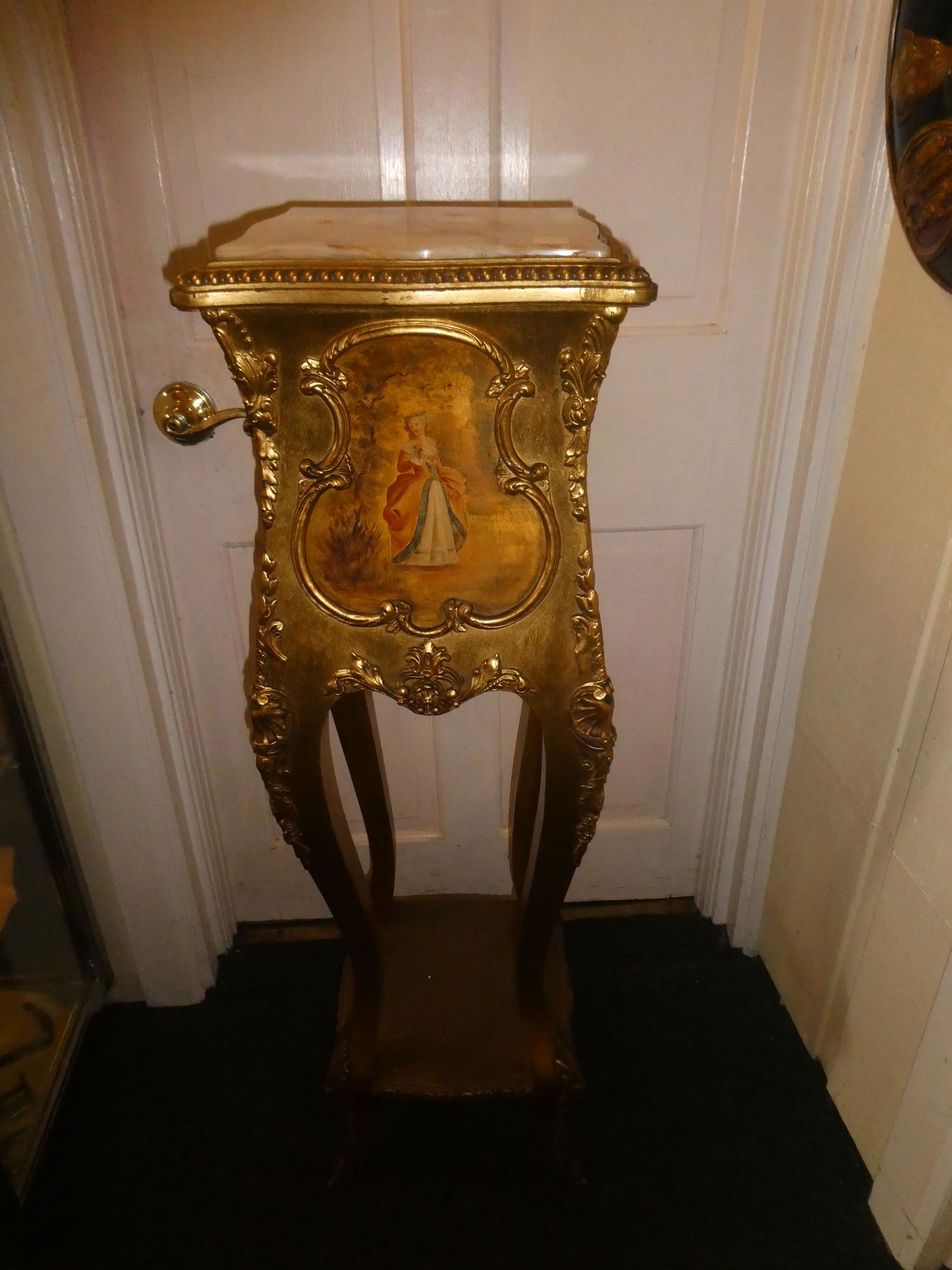 Antique Hand-painted French Ornate Marble Top Pedestal (1 of 11)