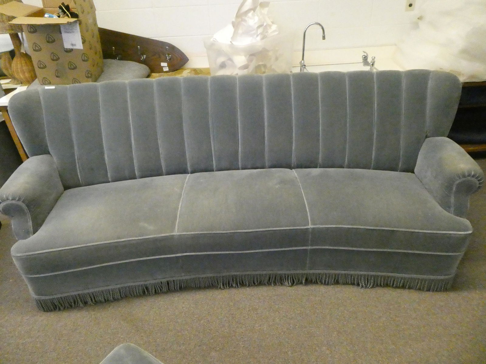 1930's Blue Mohair Art Deco Upholstered Couch (1 of 6)