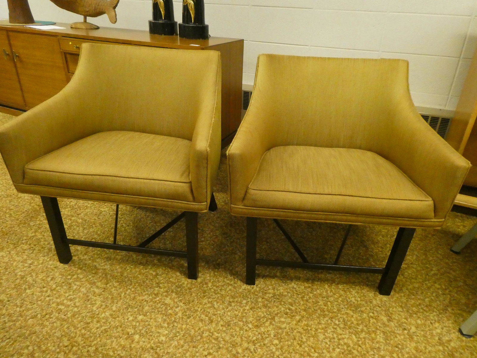 Pair MCM Gold Upholstered & Wood Side Chairs (1 of 5)