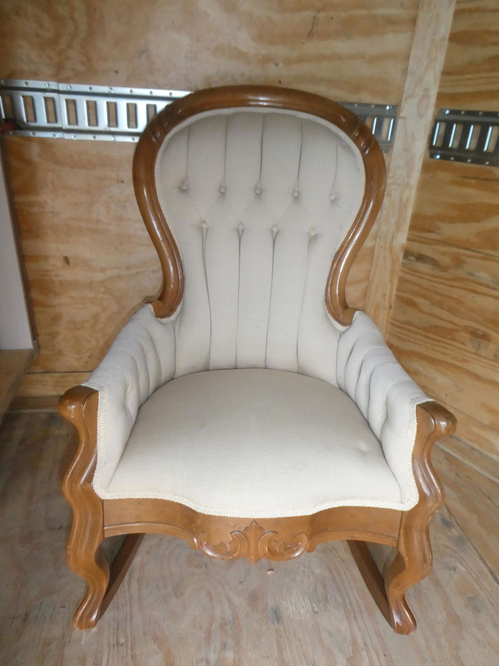 Victorian Style White Upholstery Maple Rocker (1 of 8)