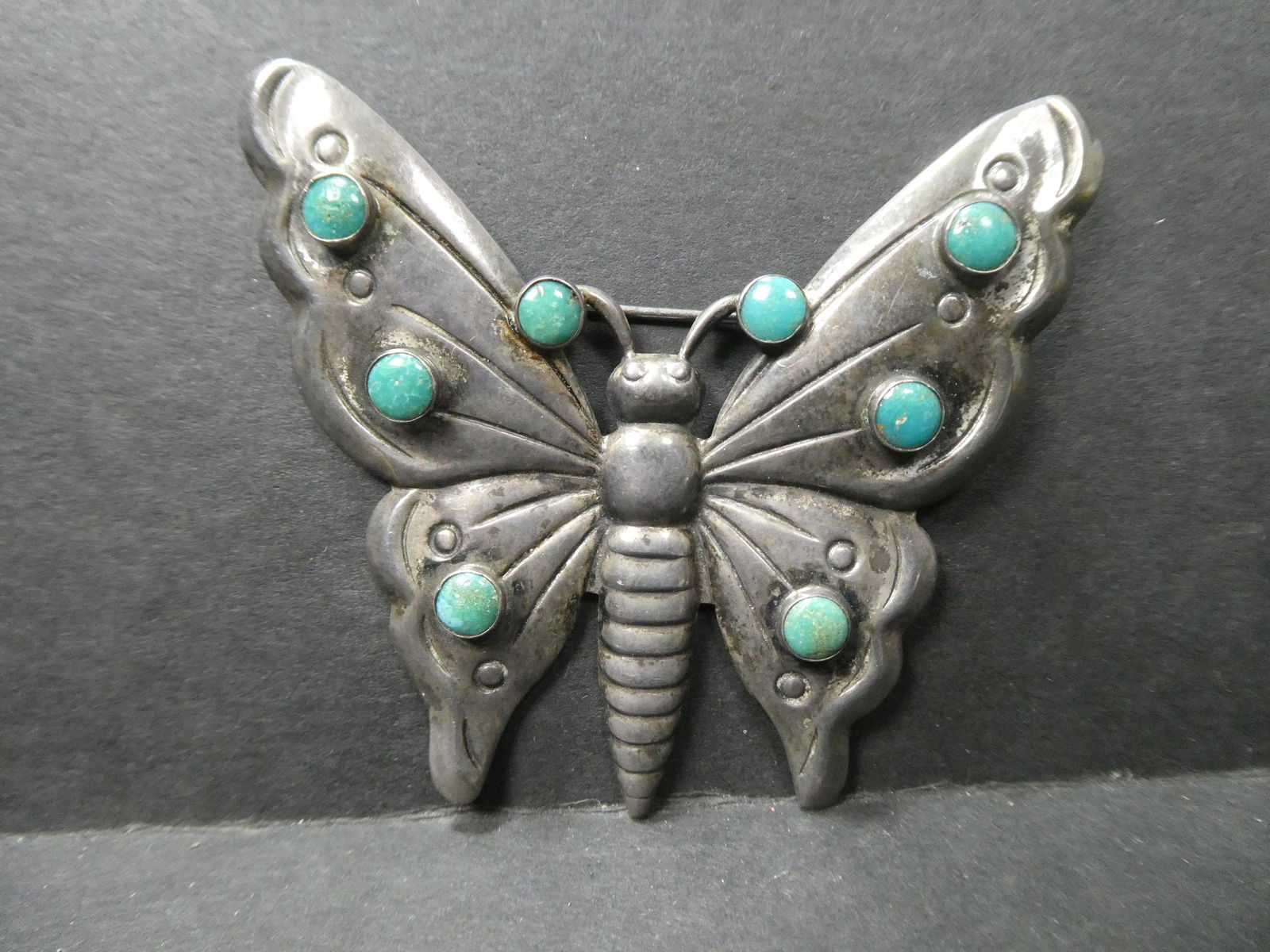 Antique Sterling Silver & Turquoise Butterfly Pin (1 of 5)