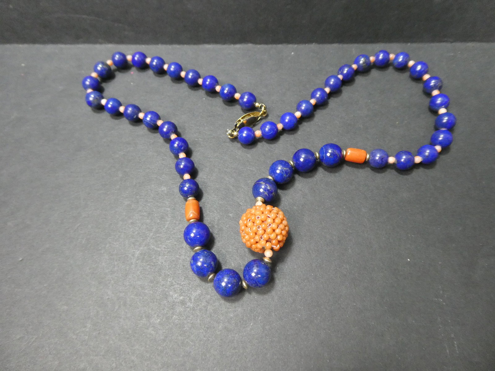 Vintage Chinese Natural Lapis & Red Coral Necklace: Vintage Chinese Natural Lapis & Red Coral Necklace. Measurements in inches: 21 long Condition:Good with no problems Shipping:We offer in-house shipping. Item(s) will be packed after invoice is paid an