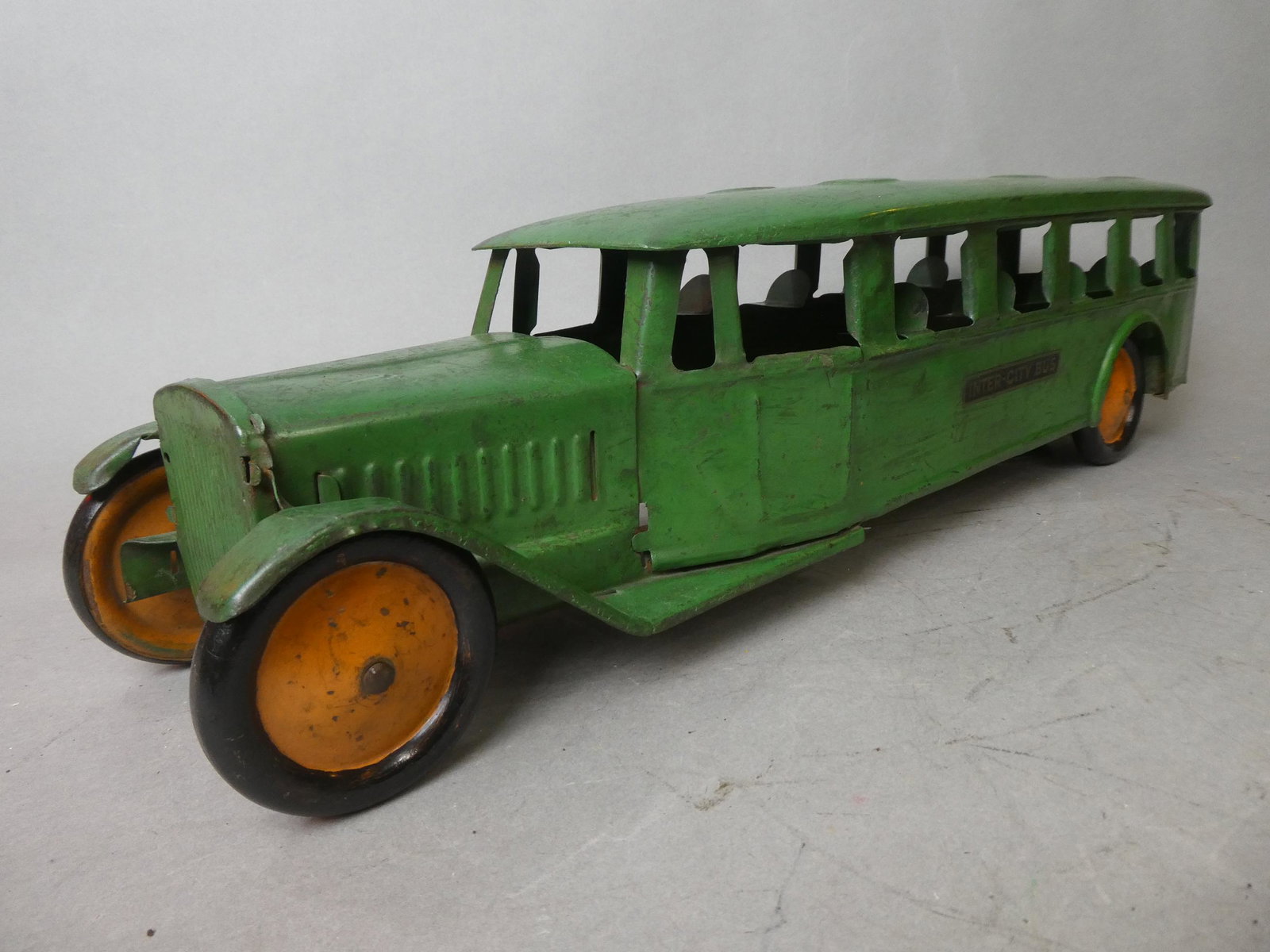 1920's Pressed Steel Art Deco Steelcraft Bus: 1920's Pressed Steel Art Deco Steelcraft Bus. Measurements in inches: 24 long Condition:Has been repainted at some point Shipping:We offer in-house shipping. Item(s) will be packed after invoice is pa