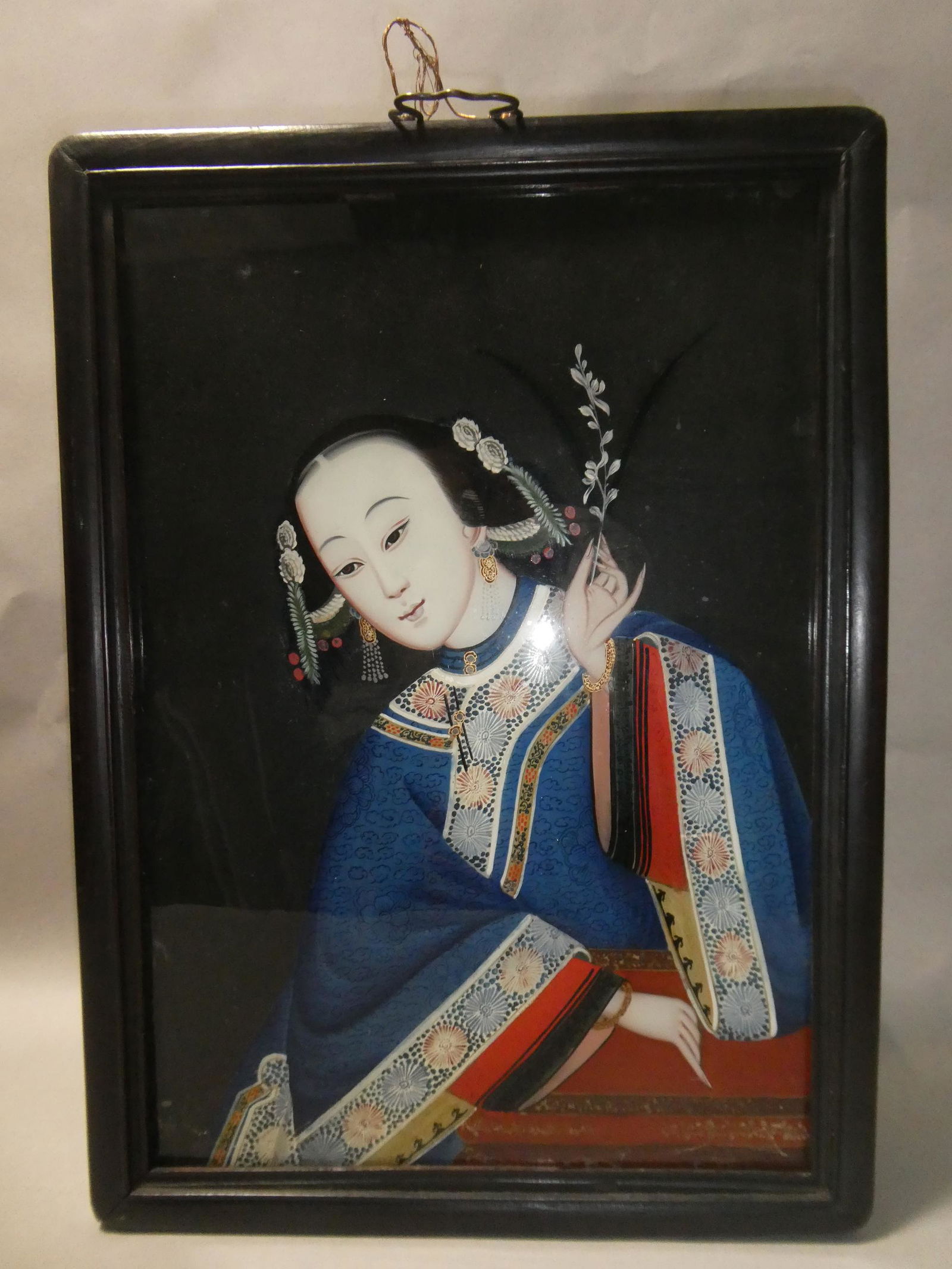 Vintage Hand Reverse Painted on Glass Chinese Woman (1 of 6)