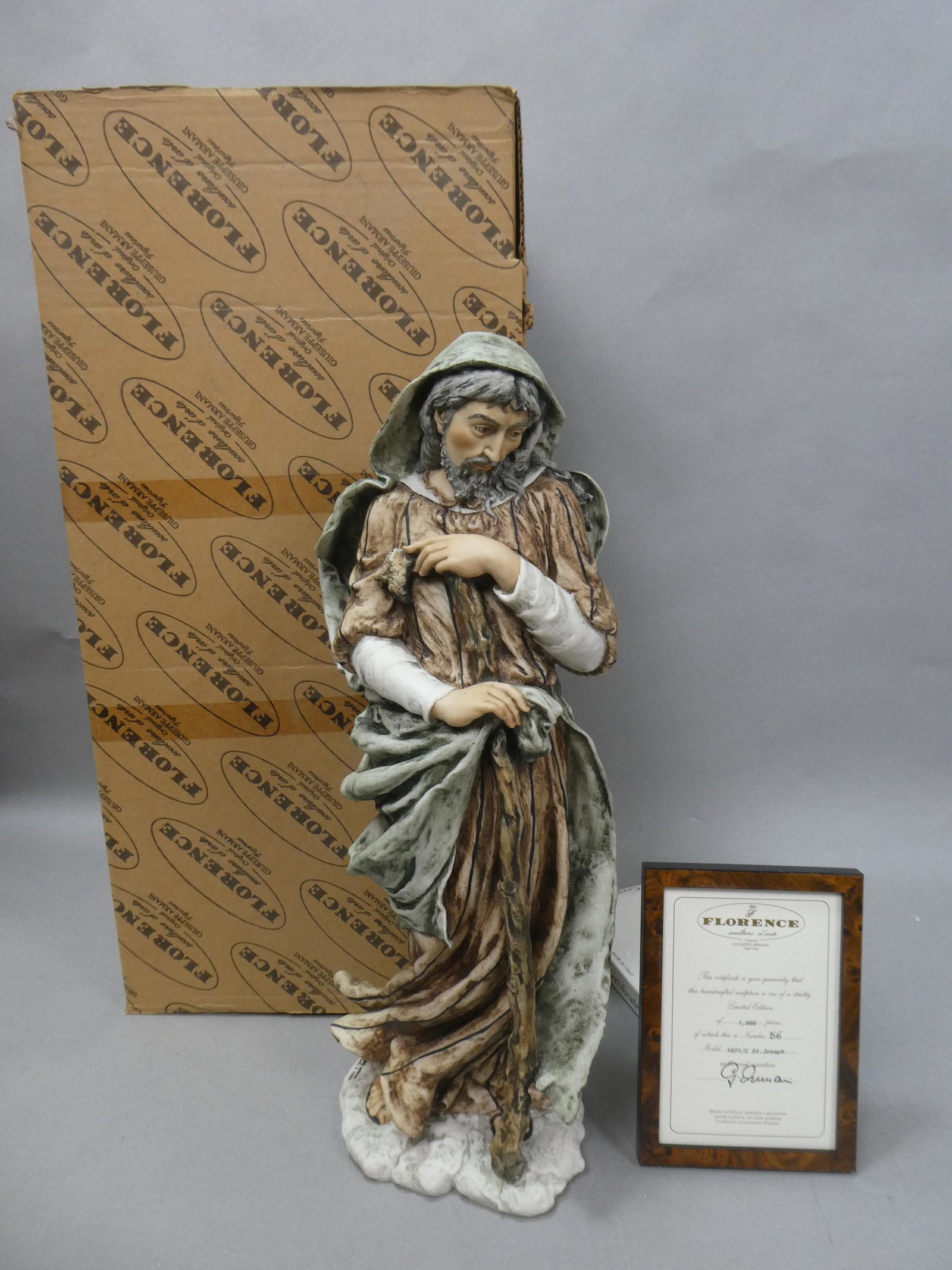 Guiseppe Armani Florence Nativity Set St Joseph: Guiseppe Armani Florence Nativity Set St Joseph model 1021/C in box with certificate of authenticity. Limited Edition 56/1000.. Measurements in inches: 19 high Condition:Good with no problems Shipping