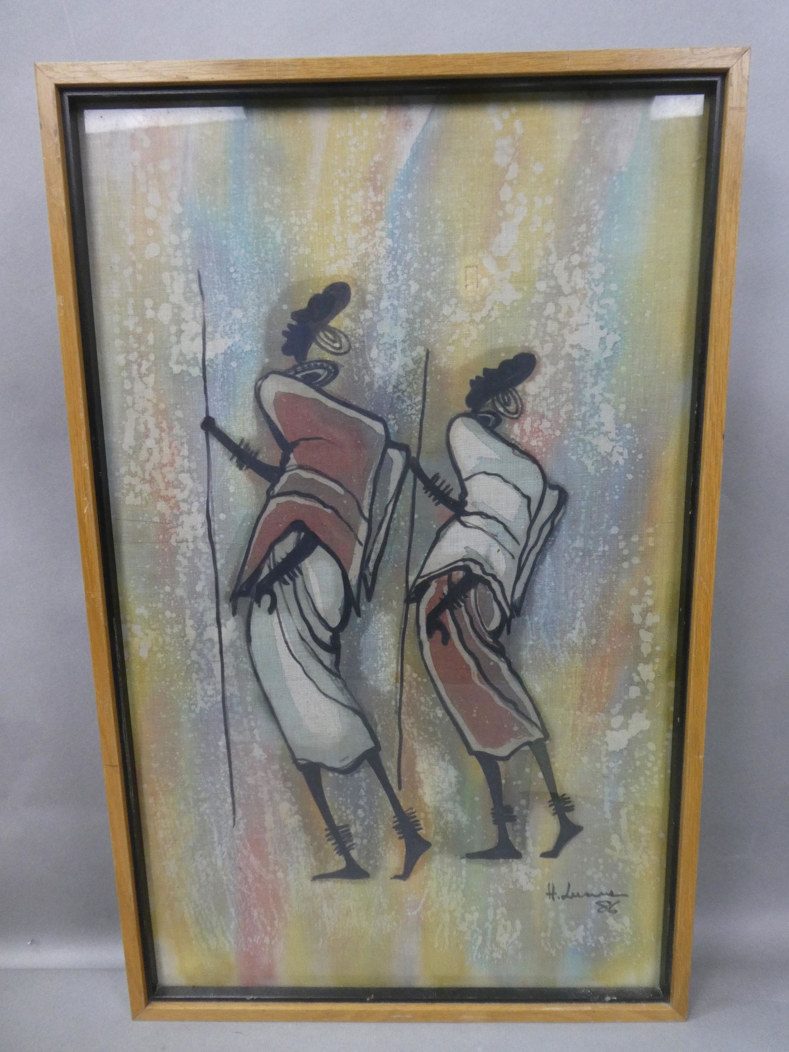 1986 Signed H Lumus? African's Men Painting on Cloth (1 of 13)