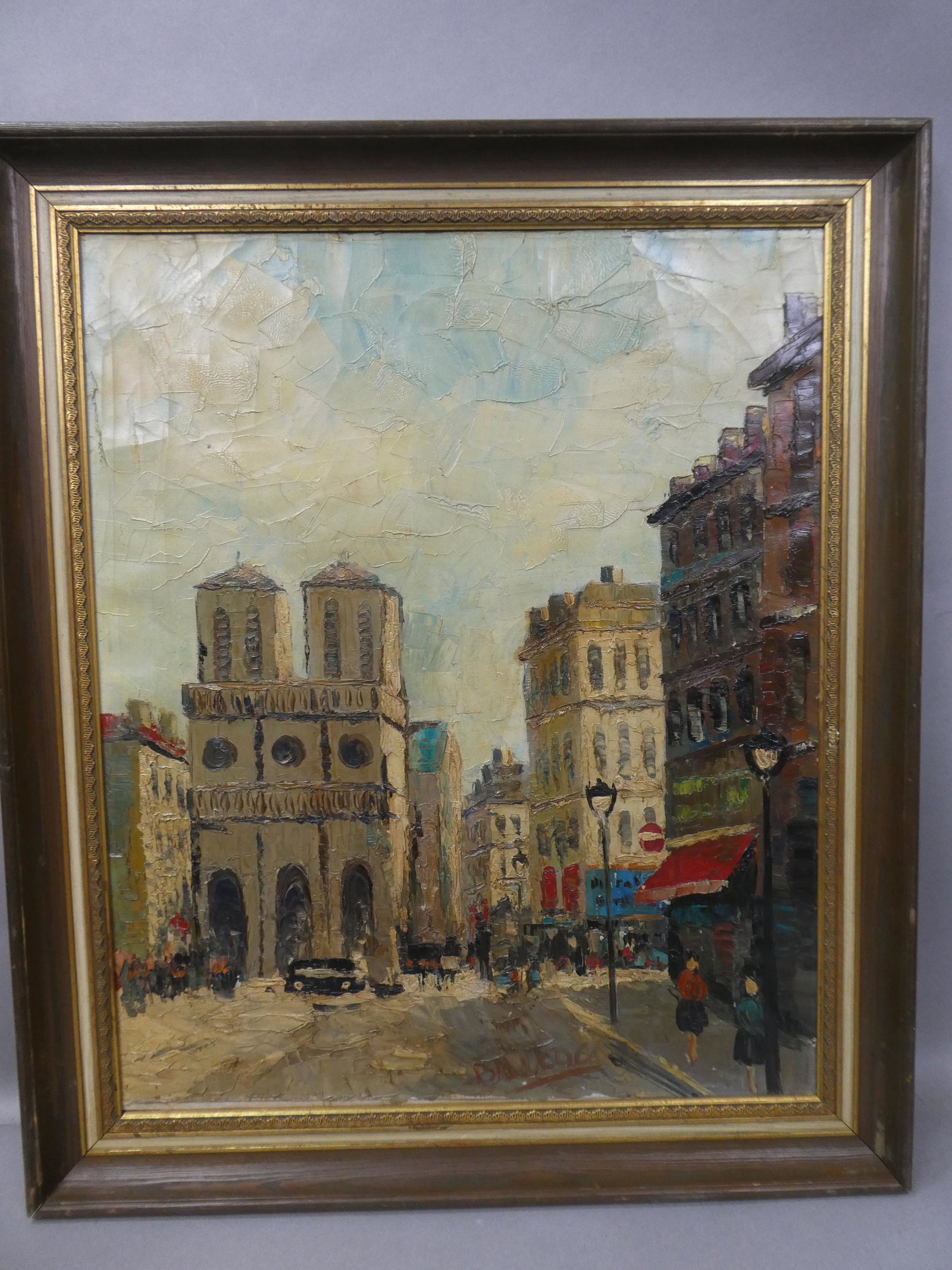 Signed Bartoc? Impressionist Paris Street Oil Painting: Signed Bartoc? Impressionist Paris Street Oil Painting on canvas in frame. Signed lower center but cannot make it out. Measurements in inches: 29 x 24, image: 24 x 20 Condition:Condition Commiserate w