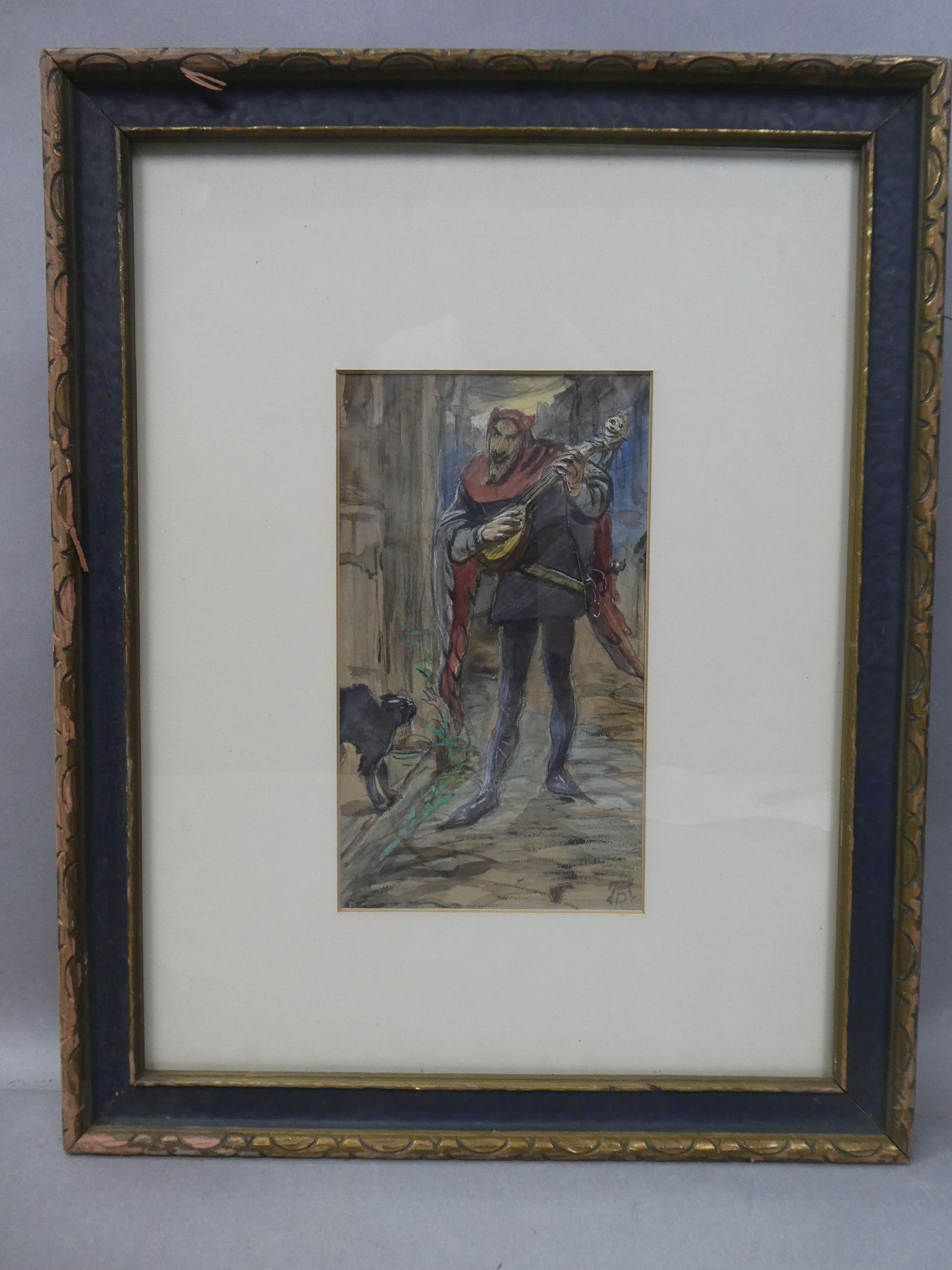 Initialed AD Devil Playing Banjo Watercolor Painting (1 of 10)