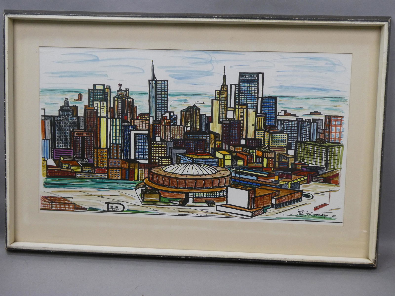 1961 William M Malloy Cityscape Mixed Media Painting (1 of 14)