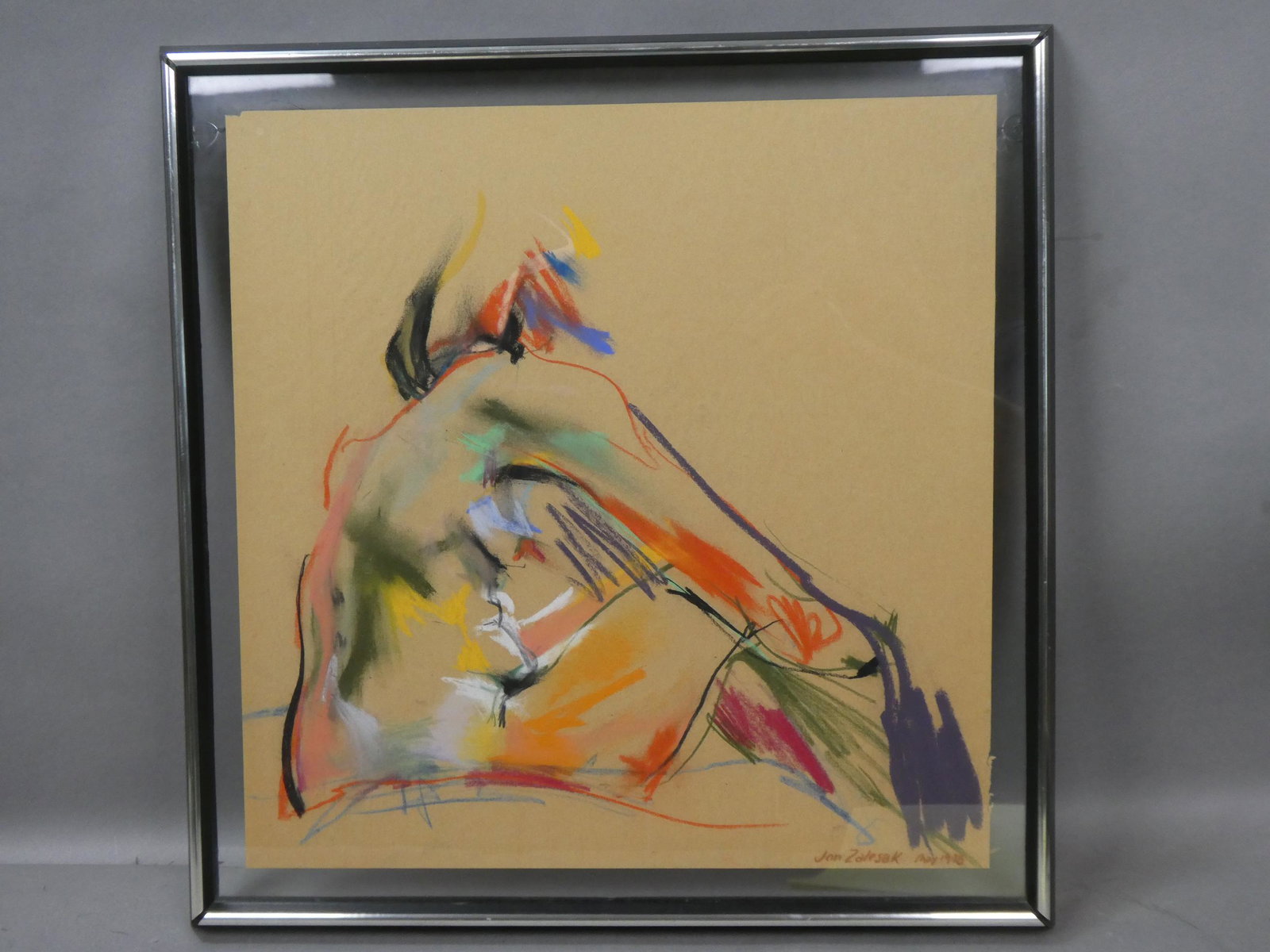 1978 Signed Jon Zalesak Crayon Chalk Nude Woman: 1978 Signed Jon Zalesak Crayon Chalk Nude Woman framed under glass. Signed and dated lower right. Measurements in inches: 21 x 20, image: 17 1/2 x 17 Condition:Some chipping along edges Shipping:We of