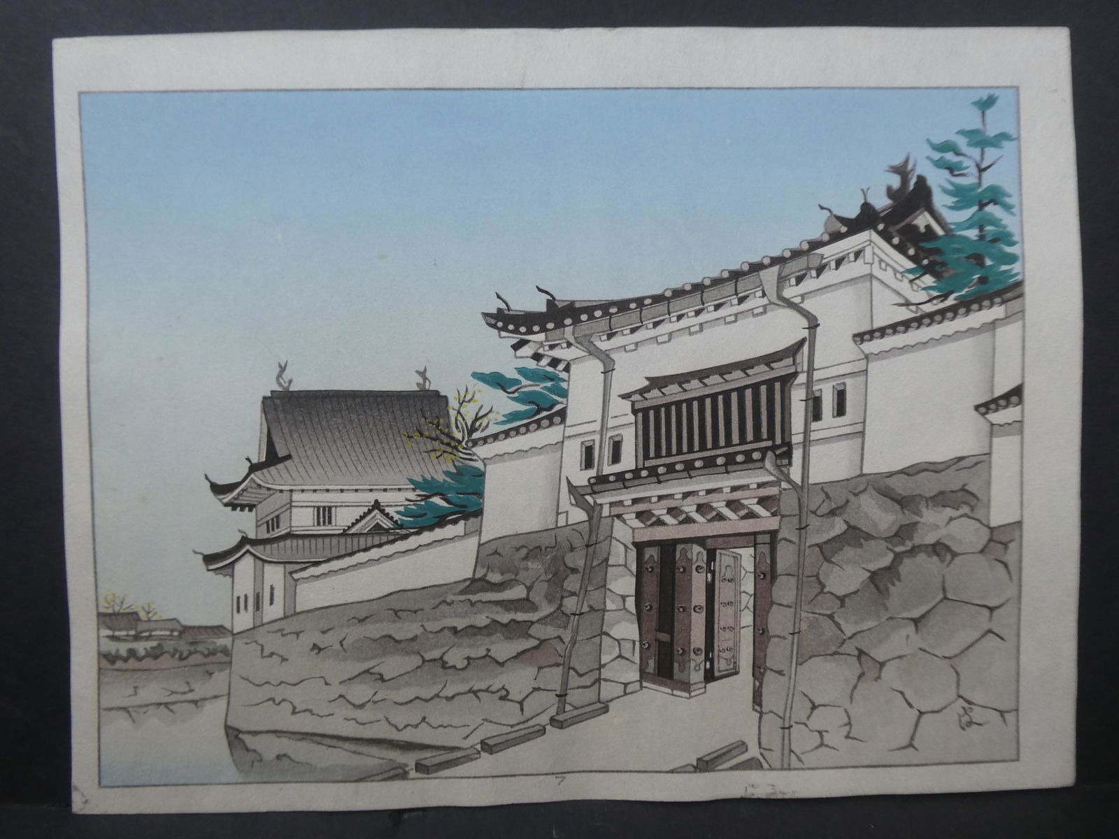 Japanese Woodblock Print of Hugashute Castle Gate (1 of 8)