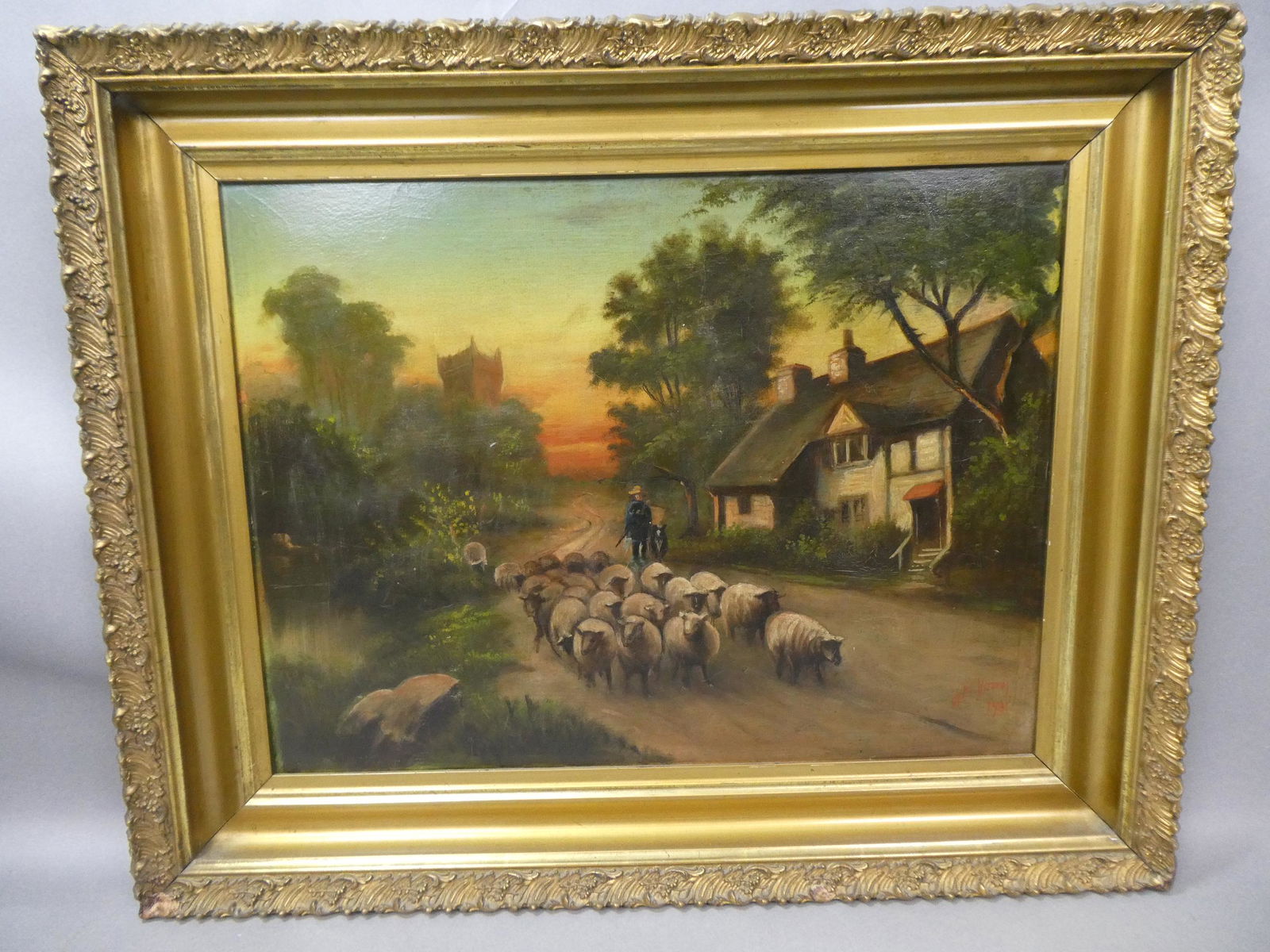 1901 Signed WM Vassal? Herding Sheep Oil Painting (1 of 14)