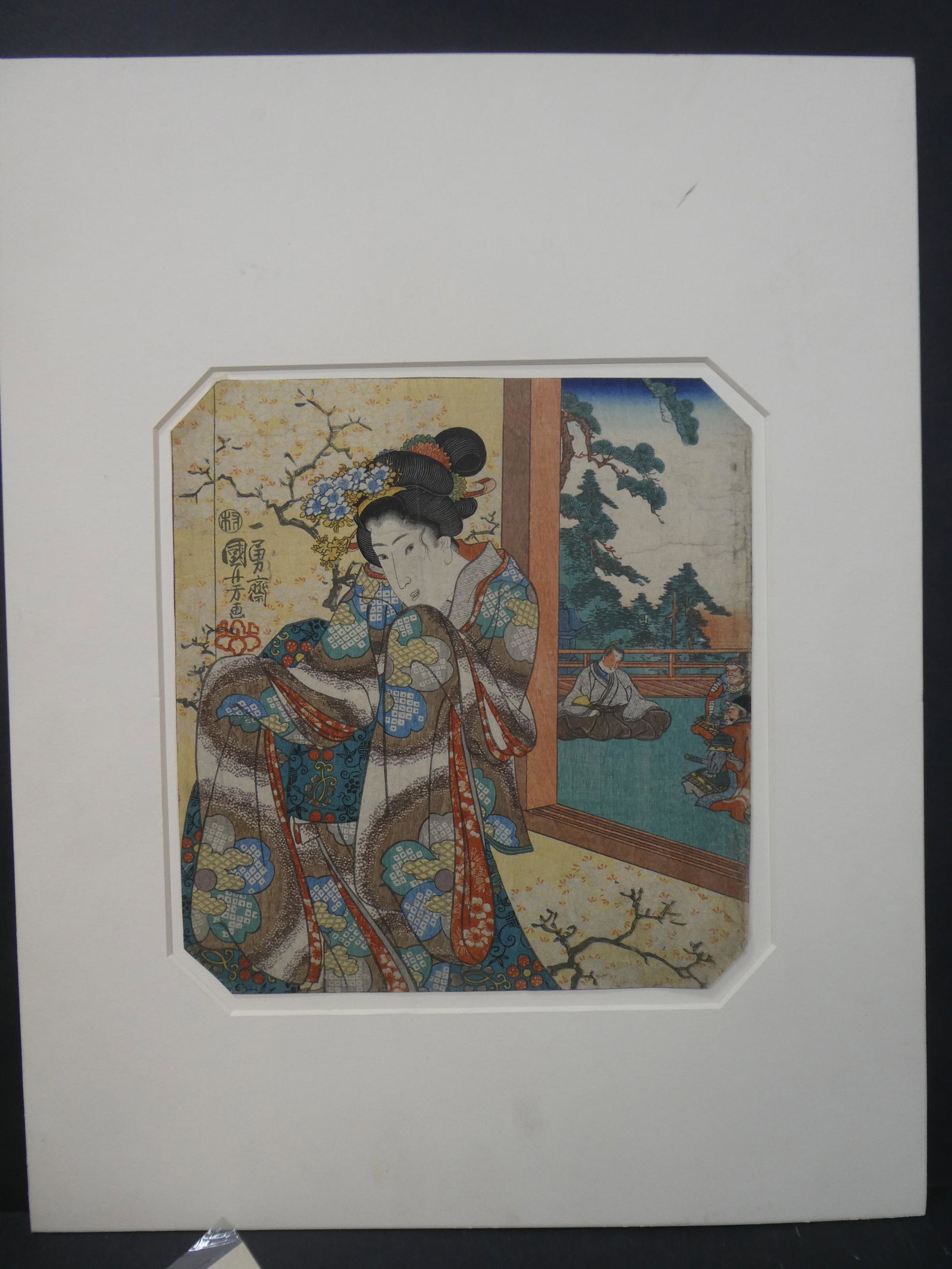 Early Utagawa Kuniyoshi Japanese Woodblock Print: Early Utagawa Kuniyoshi Japanese Woodblock Print with matting. Hamamatsu Station. Measurements in inches: 14 x 18 Condition:Attached to matting, soiling and trimming Shipping:We offer in-house shippin