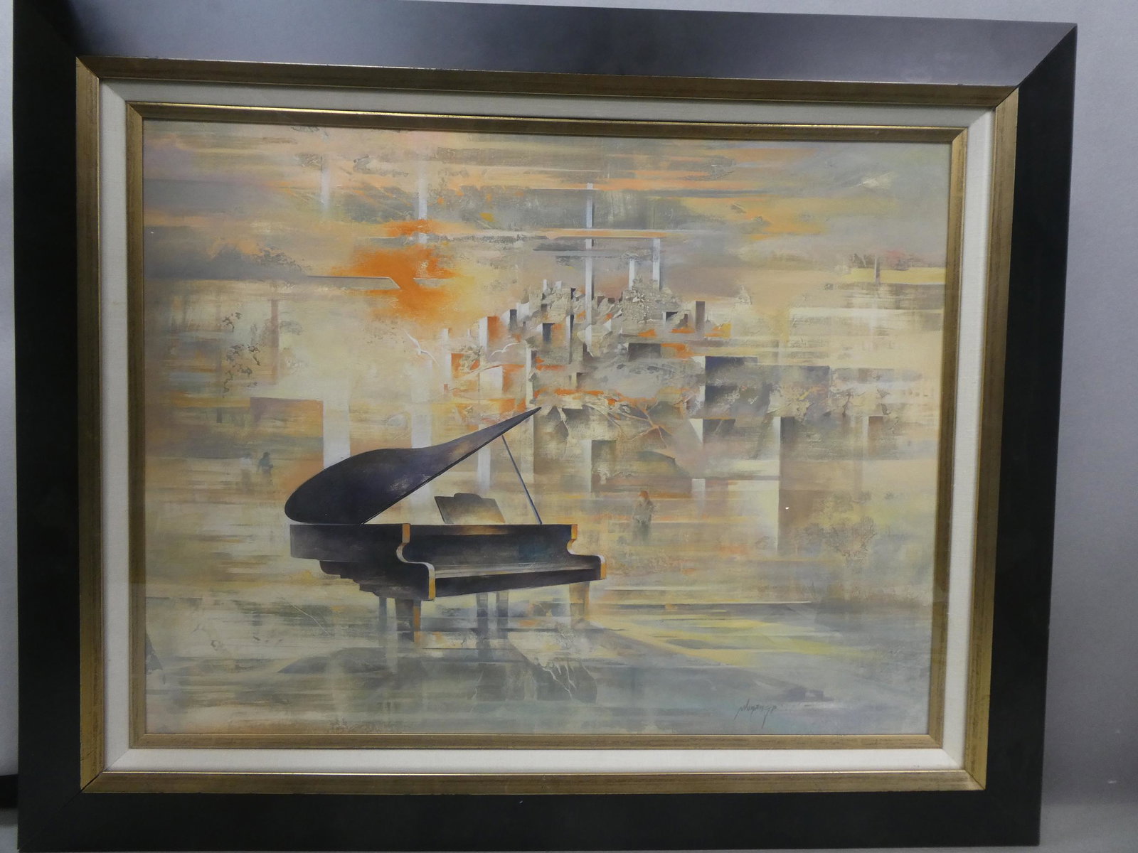 Vintage French Signed Abstract Piano Painting: Vintage French Signed Abstract Piano Painting framed under glass. Signed lower right but cannot make it out.. Measurements in inches: 32 x 26, image: 24 x 19 Condition:Good with no problems Shipping:W
