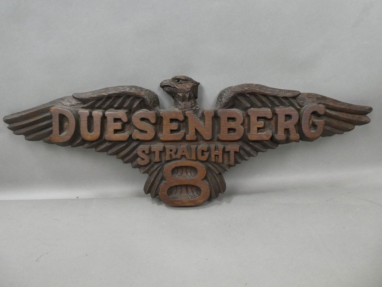 Vintage Duesenberg Straight 8 Wood Carved Plaque (1 of 7)