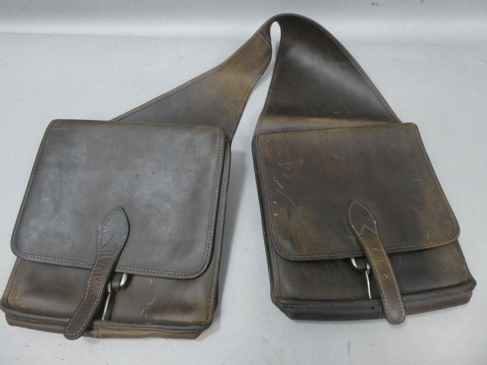 Pair Vintage Brown Leather Motorcycle Saddlebags (1 of 6)