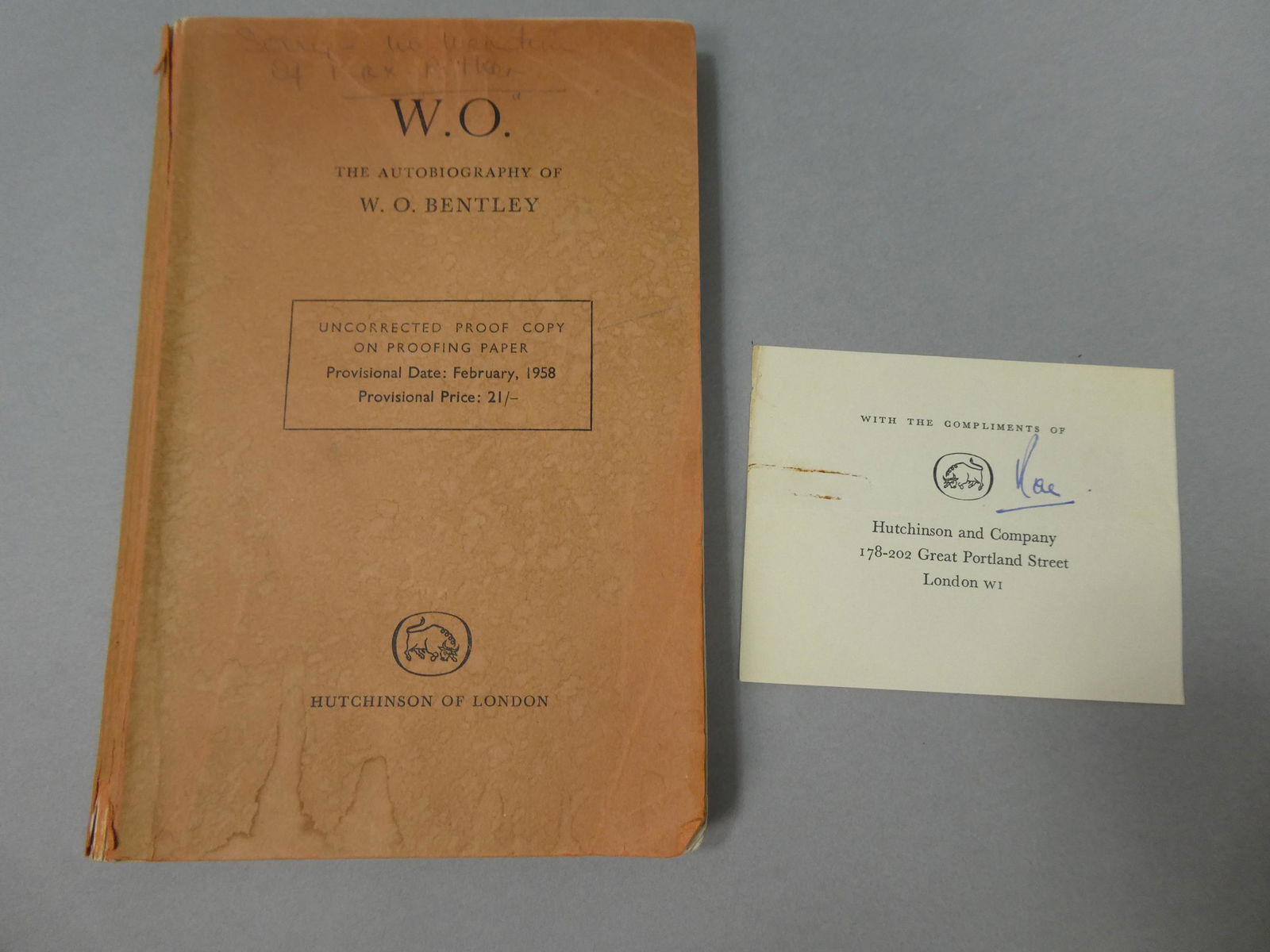 Autobiography of WO Bentley Proof Copy Signed by Margaret Bentley (1 of 7)