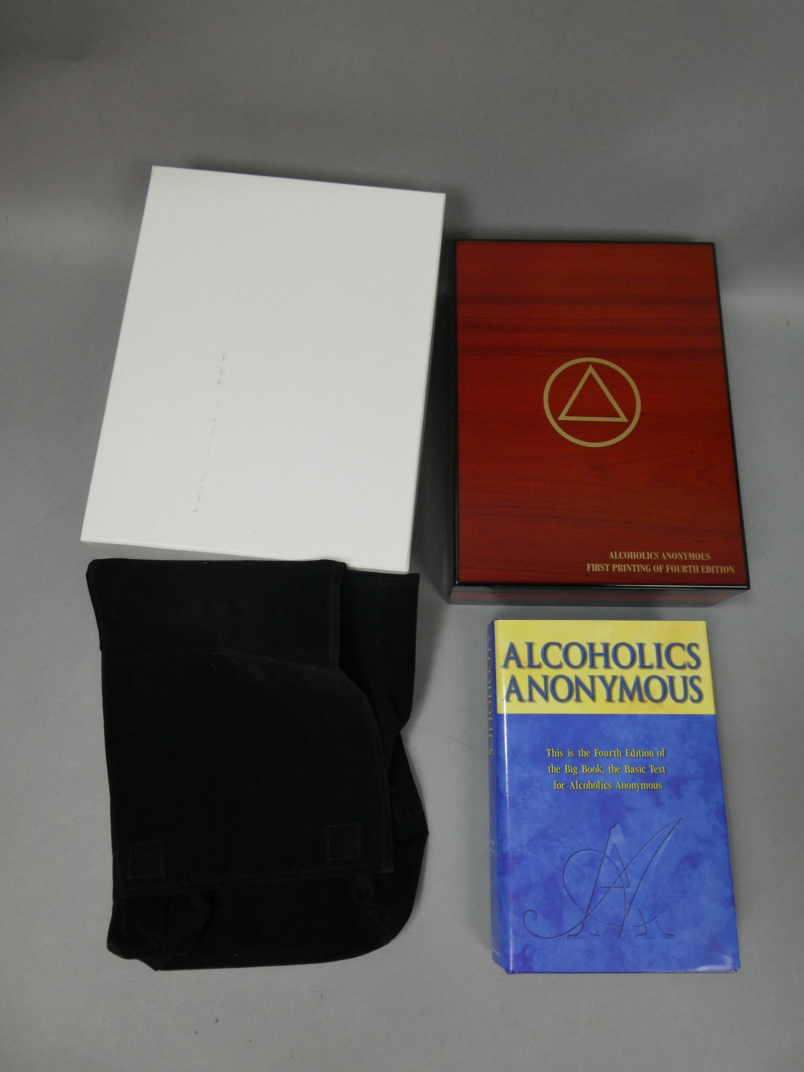 2001 NEW Alcoholics Anonymous 4th Edition First Printing in Teakwood Box: 2001 NEW Alcoholics Anonymous 4th Edition First Printing in Teakwood Box. With felt bag and outer box. Measurements in inches: 8 x 3 x 3 box Condition:Good with no problems Shipping:We offer in-house 