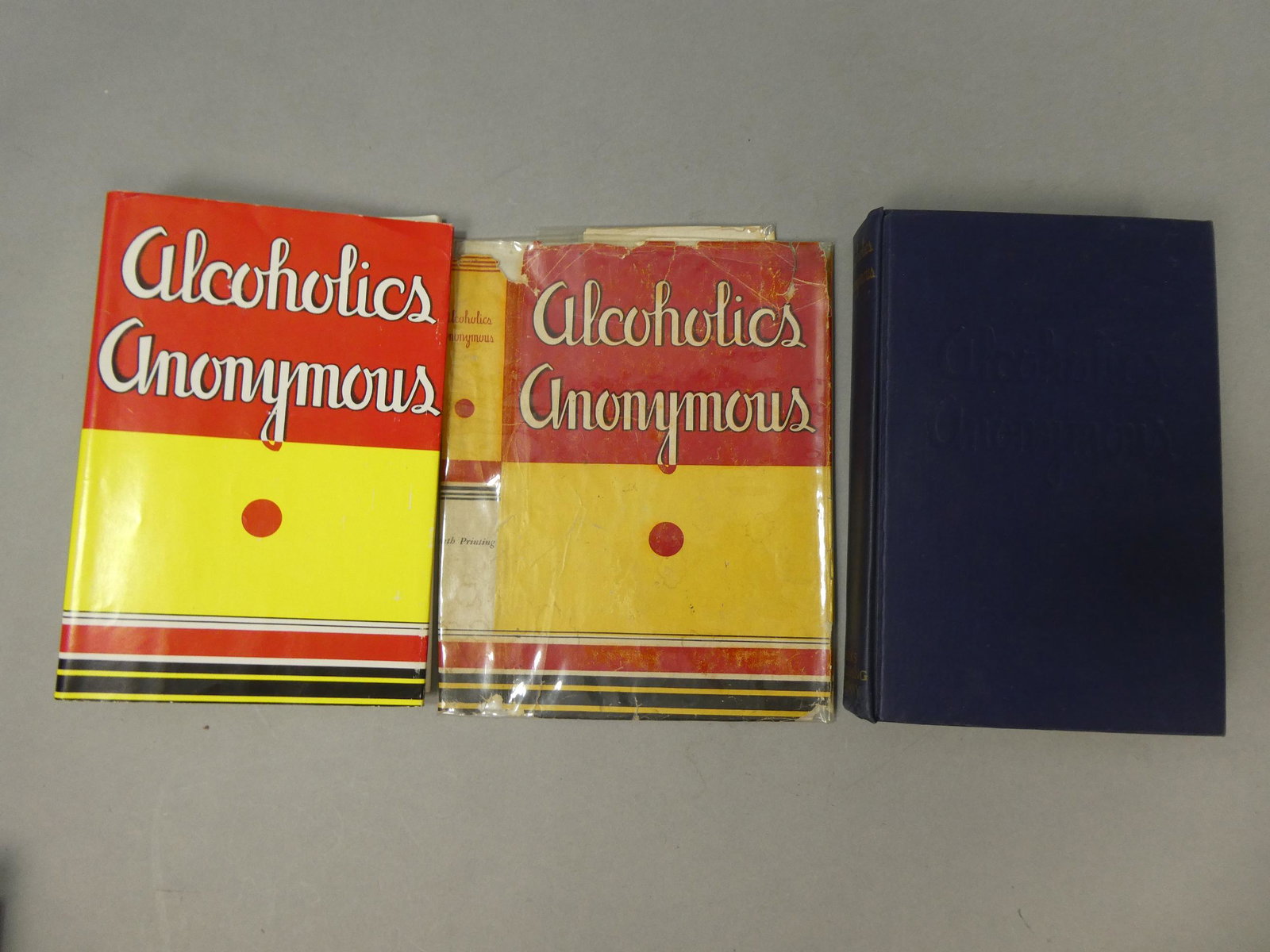 1947 Alcoholics Anonymous First 1st Edition Eleventh Edition: 1947 Alcoholics Anonymous First 1st Edition Eleventh Edition with two dustjackets, one marked Eleventh Printing on binding. Measurements in inches: 6 x 8 1/2 Condition:Good binding, no writing, one du