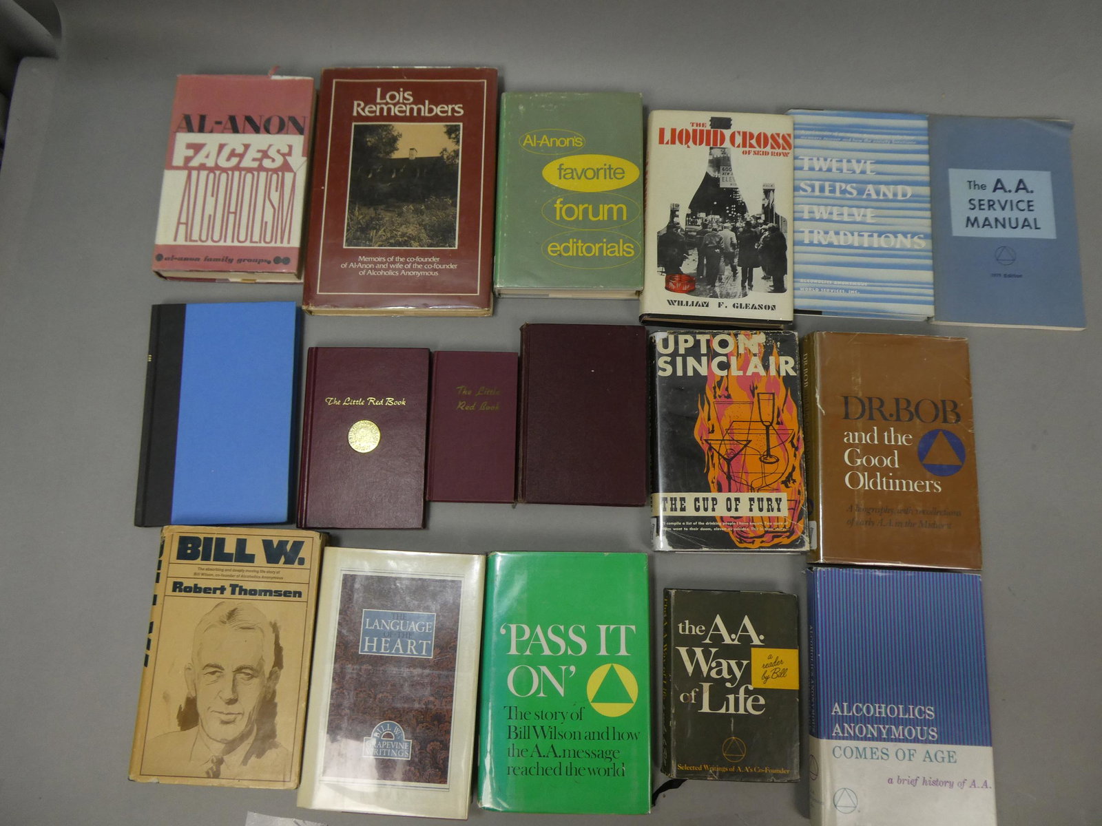 Lot 17 Vintage Assorted Alcoholics Anonymous Books: Lot 17 Vintage Assorted Alcoholics Anonymous Books including Liquid Cross, Lois Remembers, AA Way of Life, Comes of Age, Dr Bob and the Good Oldtimers, Language of the Heart, Bill W, Al-Anon faces Alc