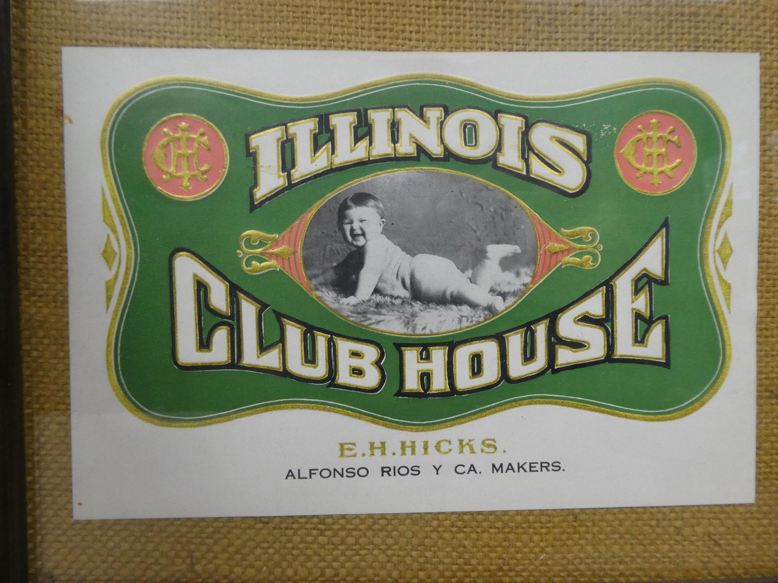 c1900 Illinois Club House Cigar Framed Label Litho