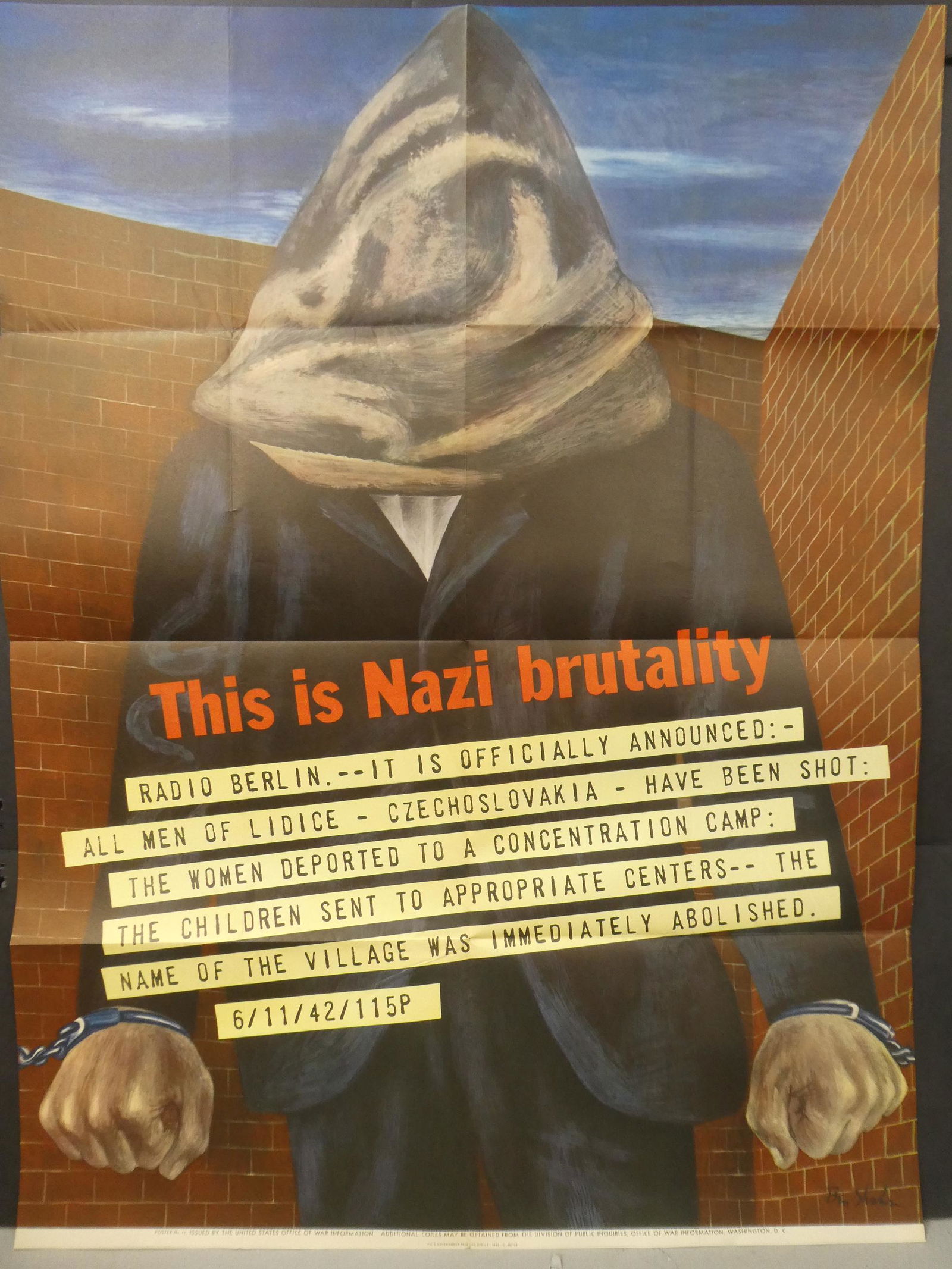 Original 1984 This is Nazi Brutality by Ben Shahn WWII Propaganda Poster: Original 1984 This is Nazi Brutality by Ben Shahn WWII Propaganda Poster No 11. Measurements in inches: 38 x 28 1/2 Condition:Good with no problems Shipping:We offer in-house shipping. Item(s) will be