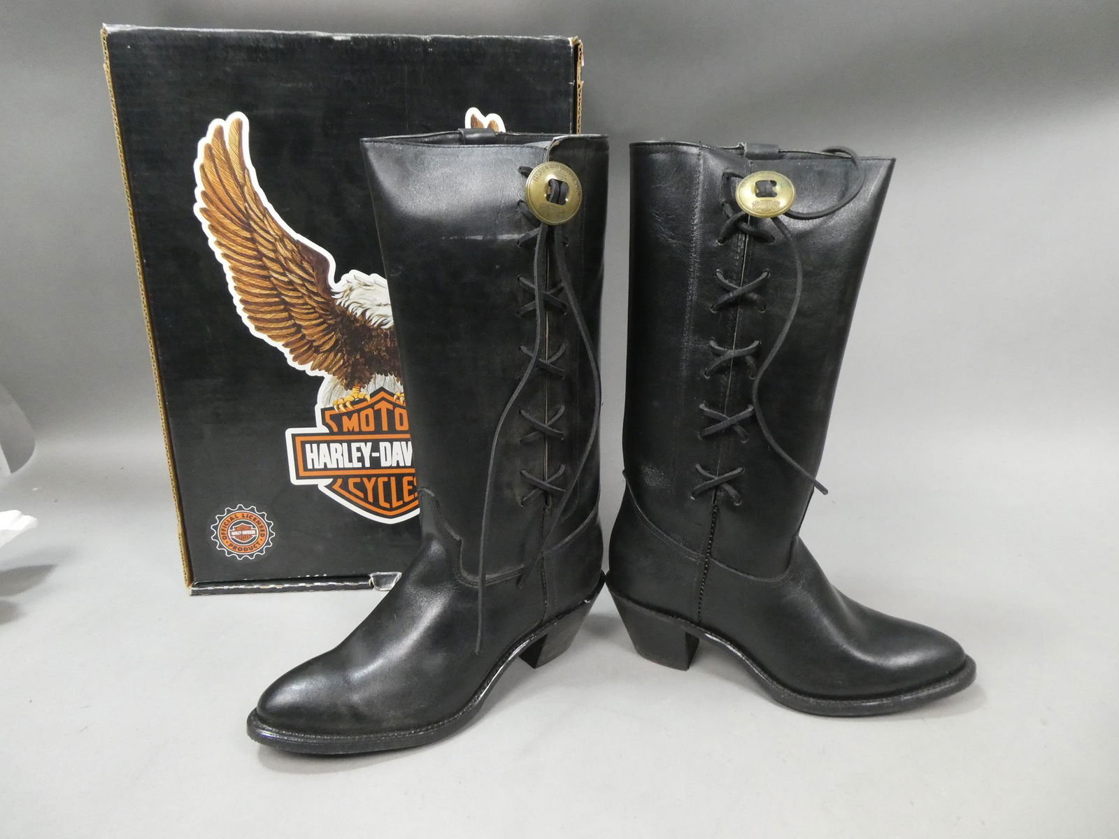 Official Harley Davidson Woman's 9 M Black Leather Boots NEW (1 of 7)