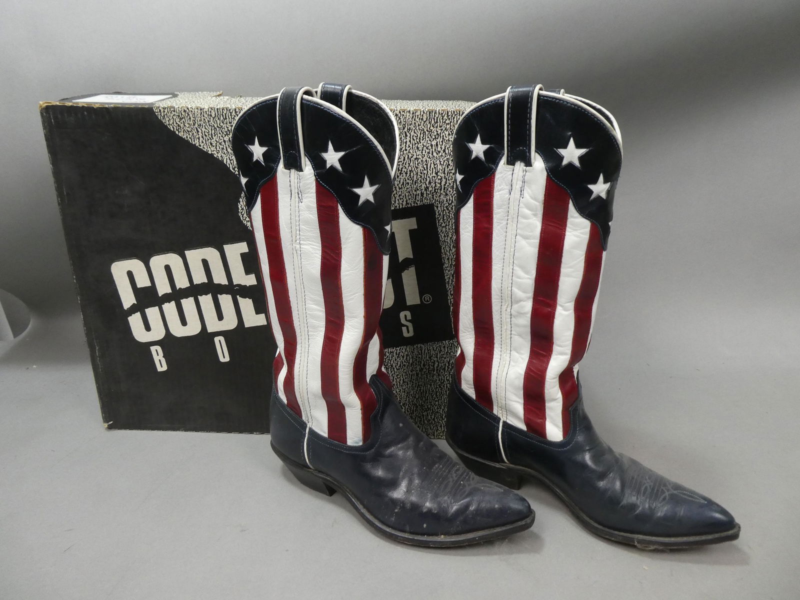 Pair 7 1/2 Code West Ms America USA Flag Leather Cowboy Western Boots (1 of 7)