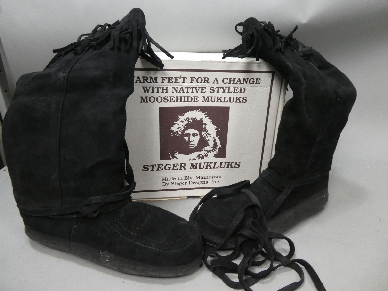 Pair Men's Size 11 Steger Mukluks Black Snow Winter Moosehide Tall Boots (1 of 9)