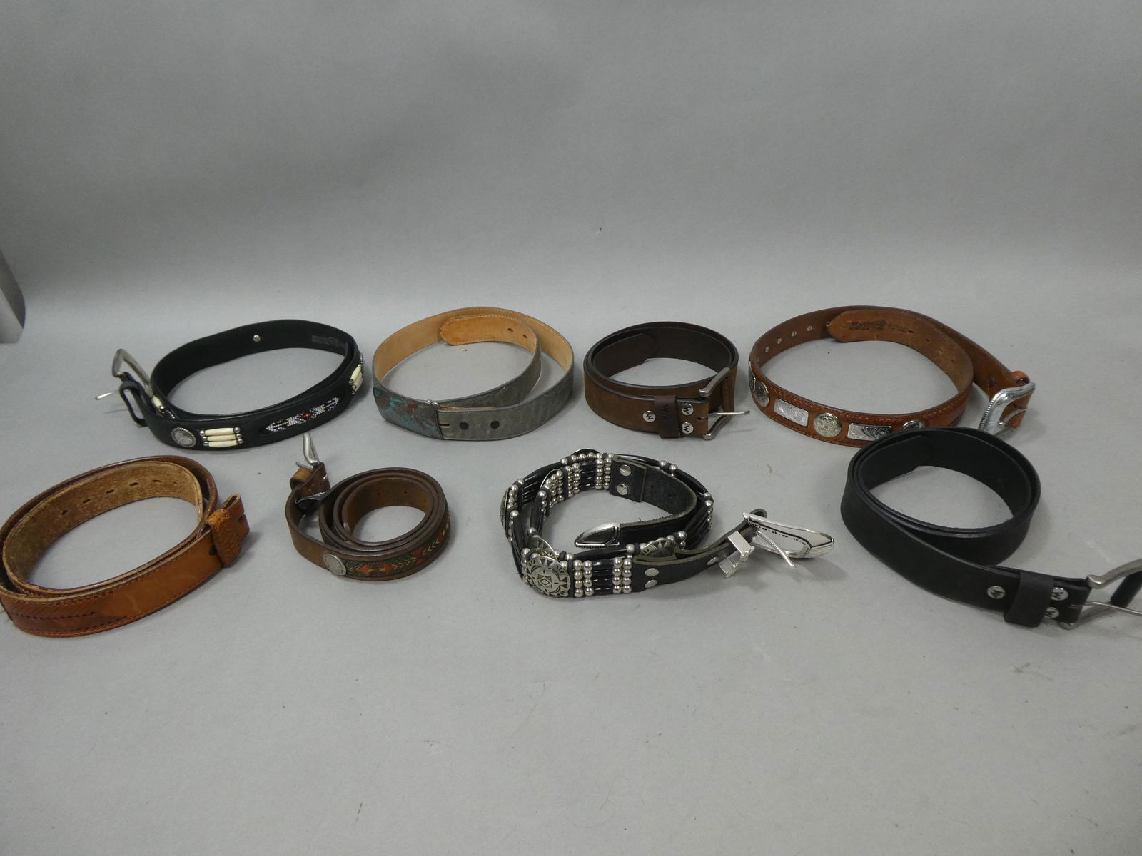 Lot 8 Western Cowboy Leather & Silver Belts Wrangler Brighton etc (1 of 9)