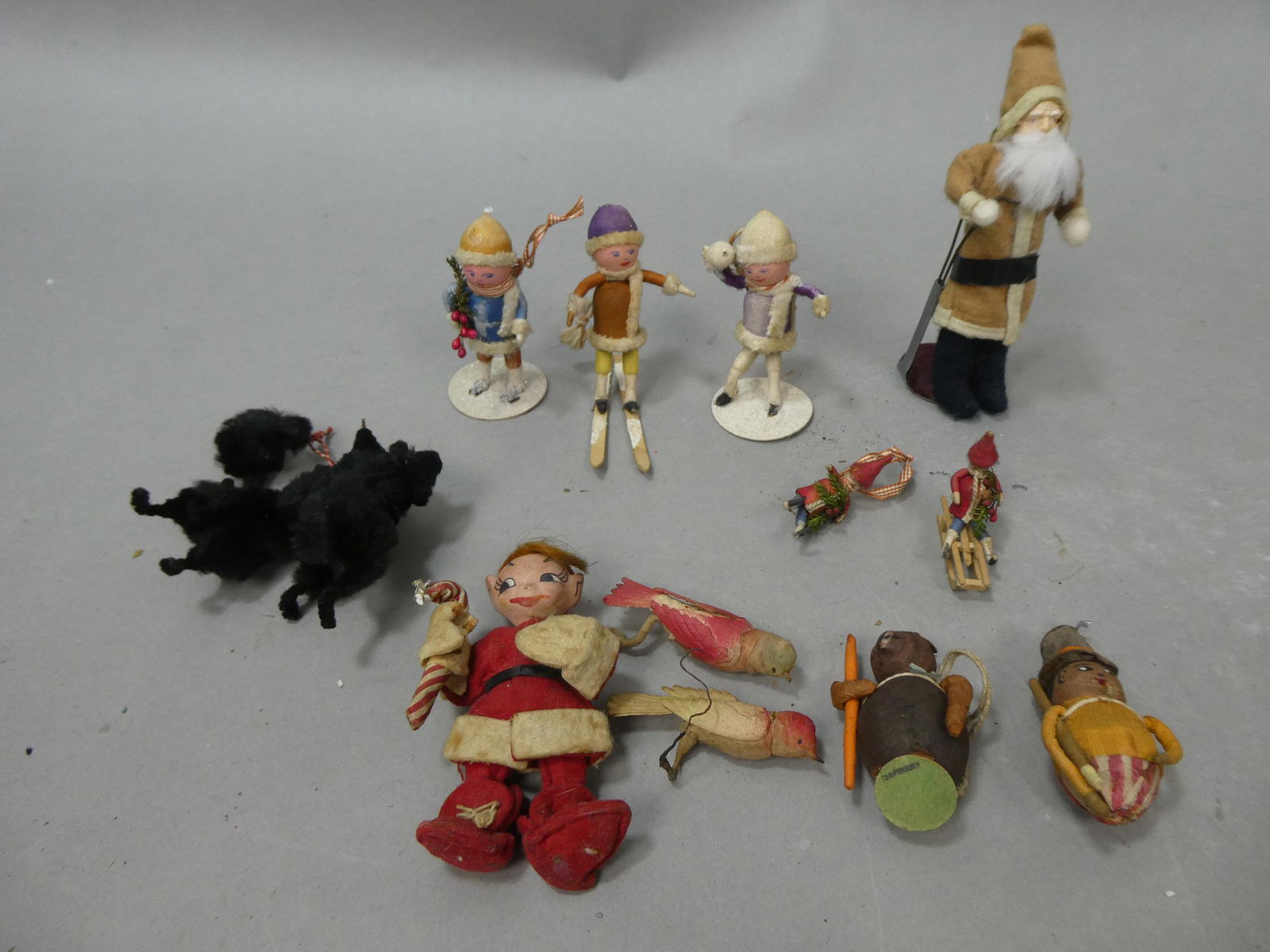 Lot 12 Antique German Christmas Tree Ornaments & Figures Poodle Pixie Elf Santa etc (1 of 11)