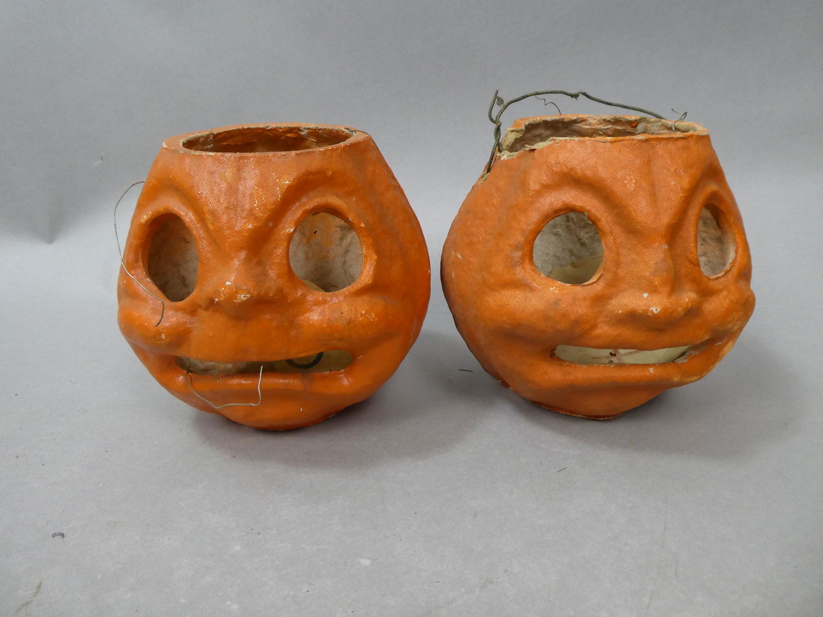 Pair Vintage Halloween Paper Mache Jack-O-Lantern Pumpkins (1 of 10)