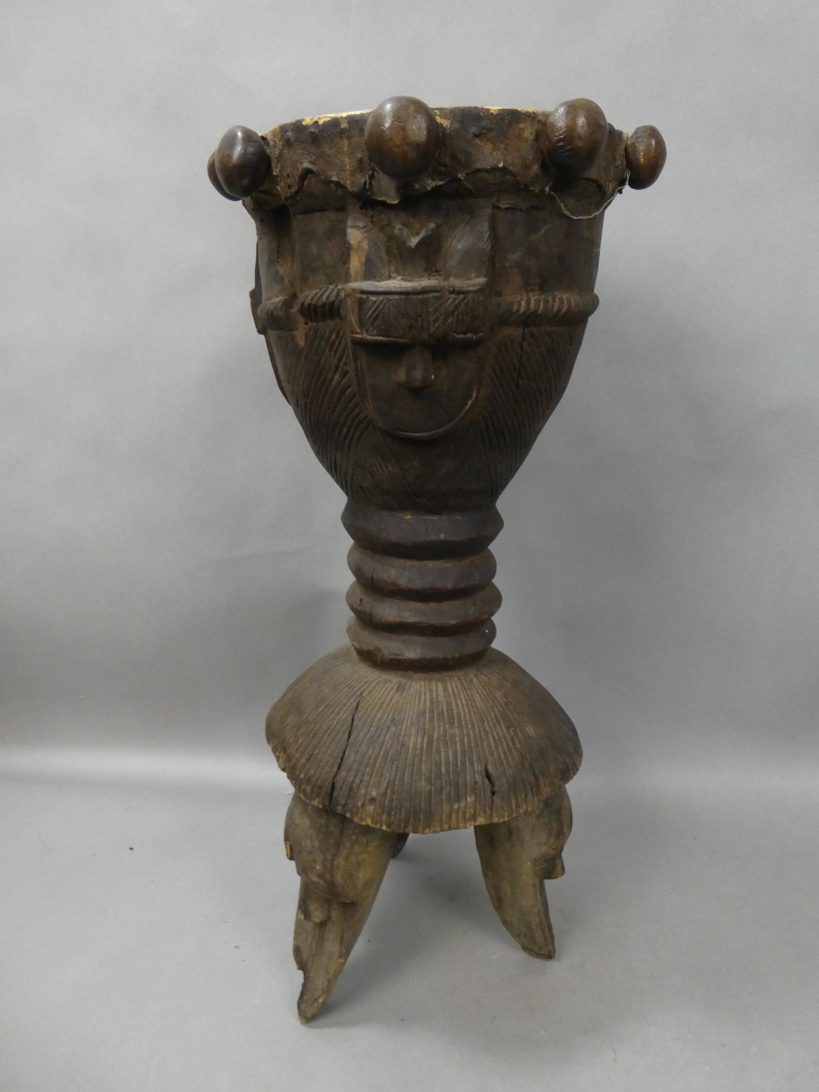 Large Carved African Wood Tambour Bambala Drum: Large Carved African Wood Tambour Bambala Drum. Measurements in inches: 27 1/2 x 10 diameter Condition:Normal wear with age and use Shipping:We offer in-house shipping. Item(s) will be packed after in