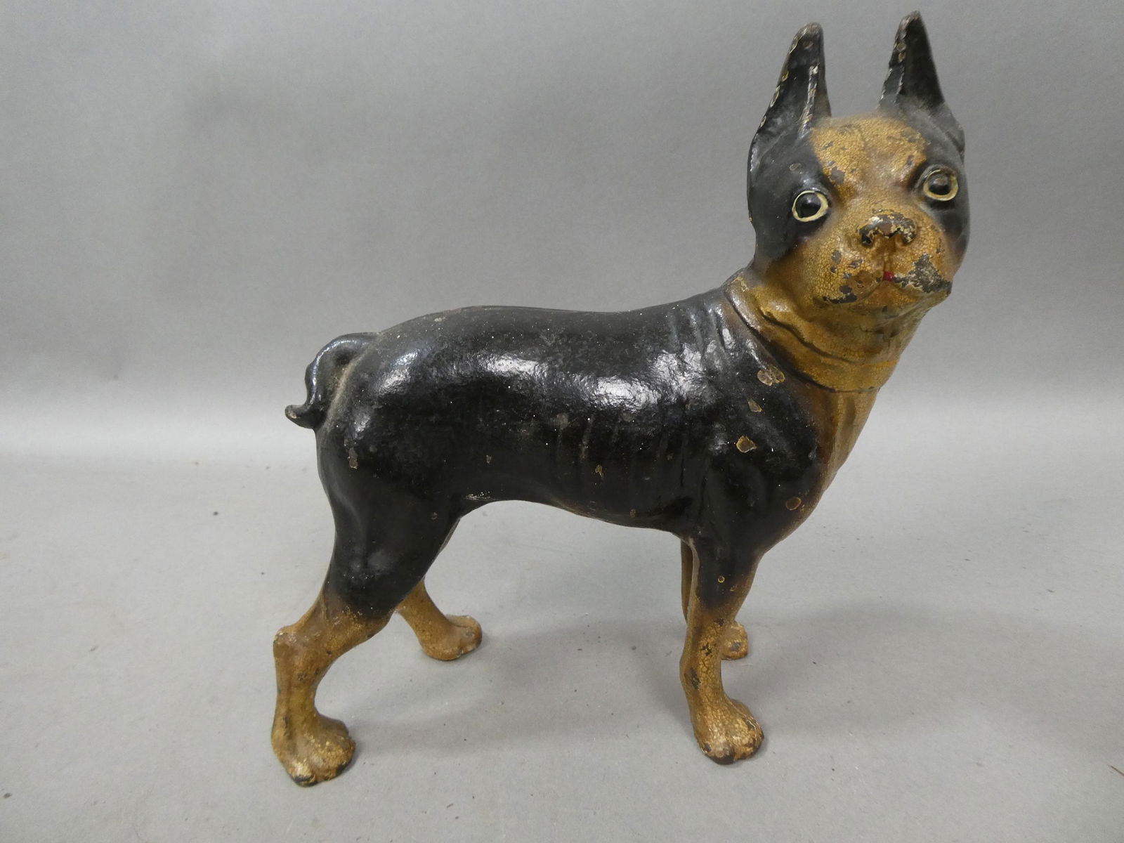 Antique Hubley Boston Terrier Dog Cast Iron Door Stop: Antique Hubley Boston Terrier Dog Cast Iron Door Stop. Measurements in inches: 8 long Condition:Normal wear with age and use Shipping:We offer in-house shipping. Item(s) will be packed after invoice i