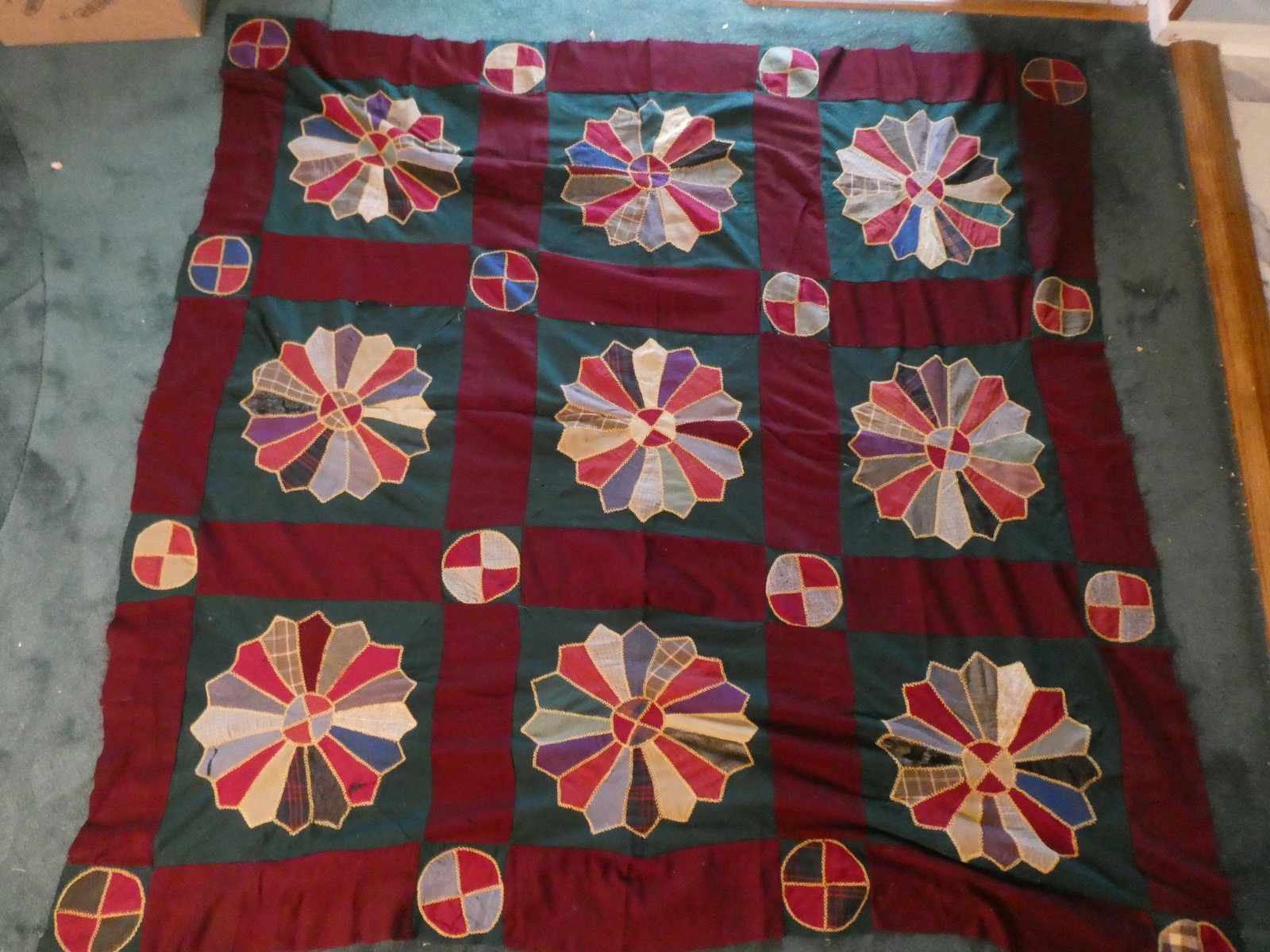 Antique Handmade Patchwork Primitive Quilt: Antique Handmade Patchwork Primitive Quilt. Measurements in inches: 72 x 76 Condition:Has some fraying on edges Shipping:We offer in-house shipping. Item(s) will be packed after invoice is paid and sh