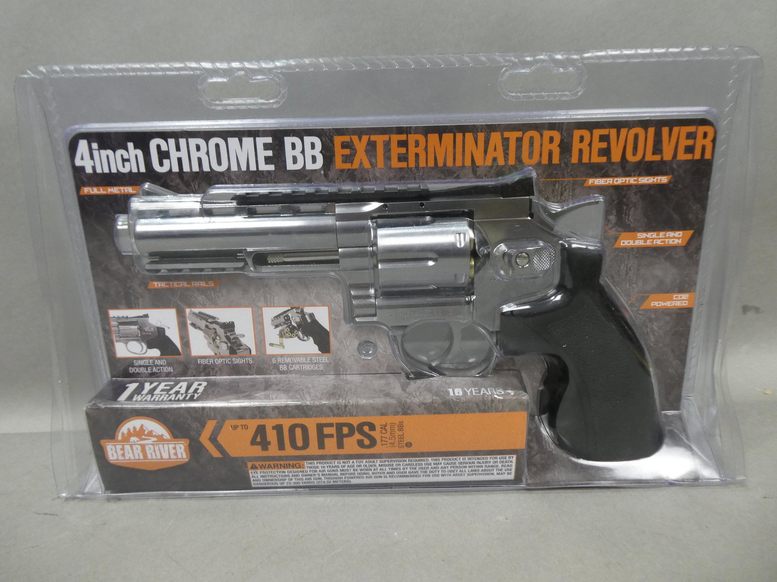NEW 2017 4" Chrome BB Bear River Exterminator Revolver: 2017 4" Chrome BB Bear River Exterminator Revolver. Condition:New in package Shipping:We offer in-house shipping. Item(s) will be packed after invoice is paid and shipping charge will be invoiced sepa