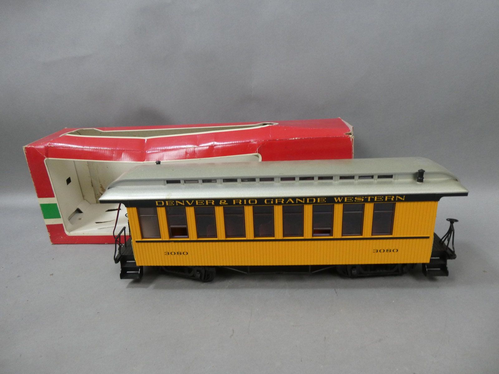 Lehmann LGB G Scale 3080 Passenger Scale in Box Denver Rio Grande Western: Lehmann LGB G Scale 3080 Passenger Scale in Box Denver Rio Grande Western. Condition:Box is worn and has soiling Shipping:We offer in-house shipping. Item(s) will be packed after invoice is paid and s