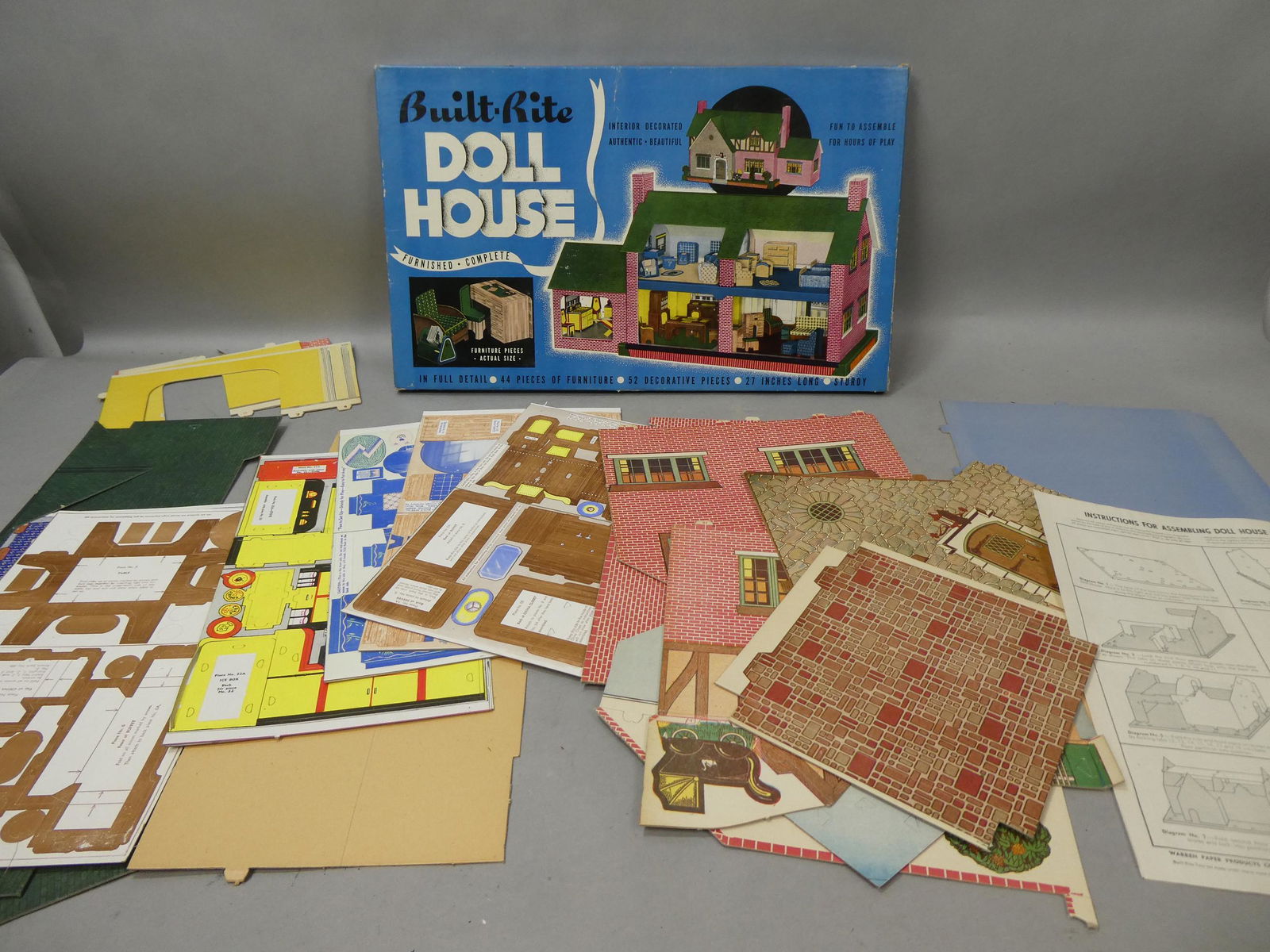 1930's NOS Built-Rite Doll House No 204F  Lithograph Cardboard Dollhouse (1 of 5)