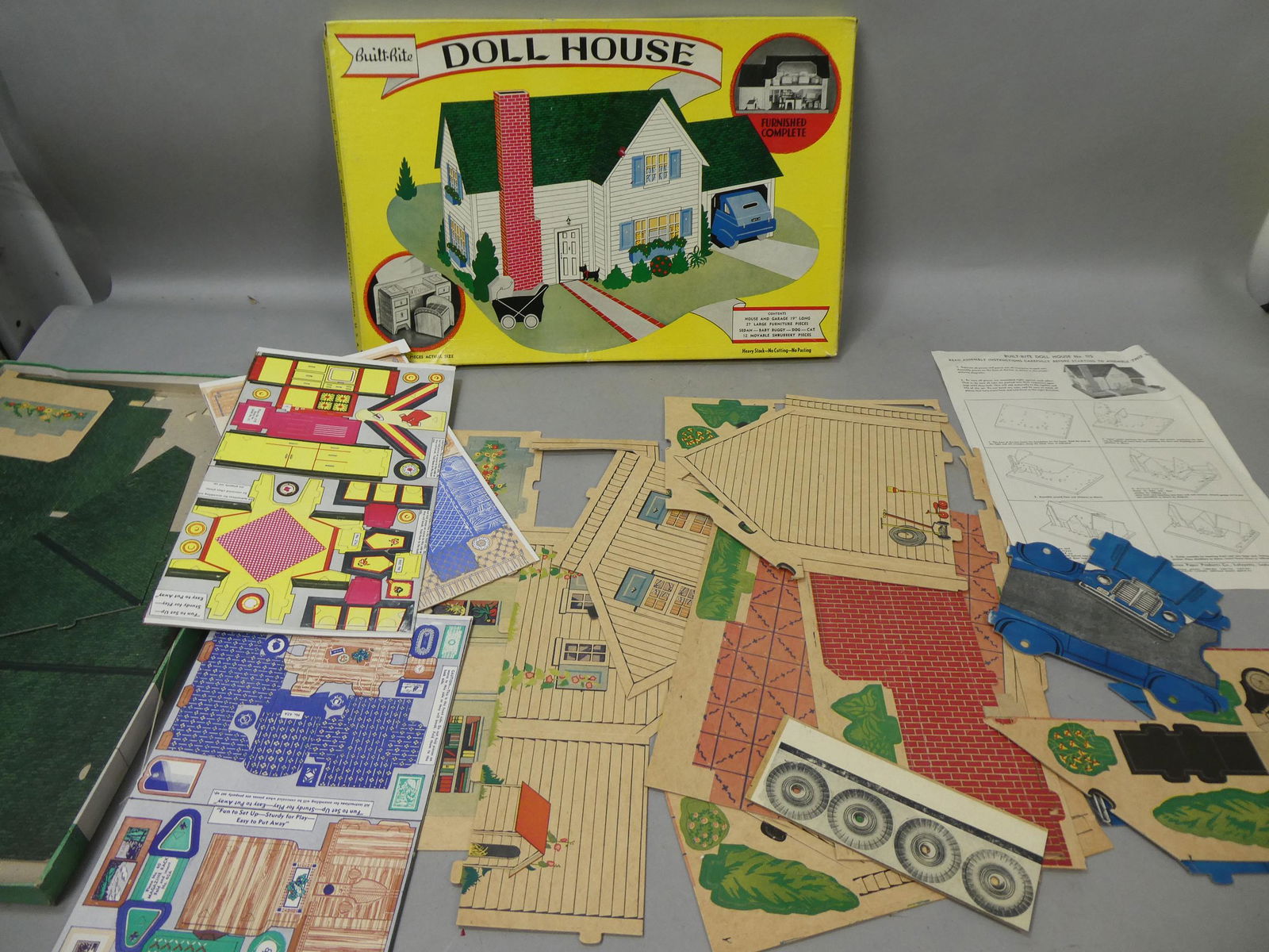 1930's NOS Built-Rite Doll House No 115 Lithograph Cardboard Dollhouse (1 of 9)