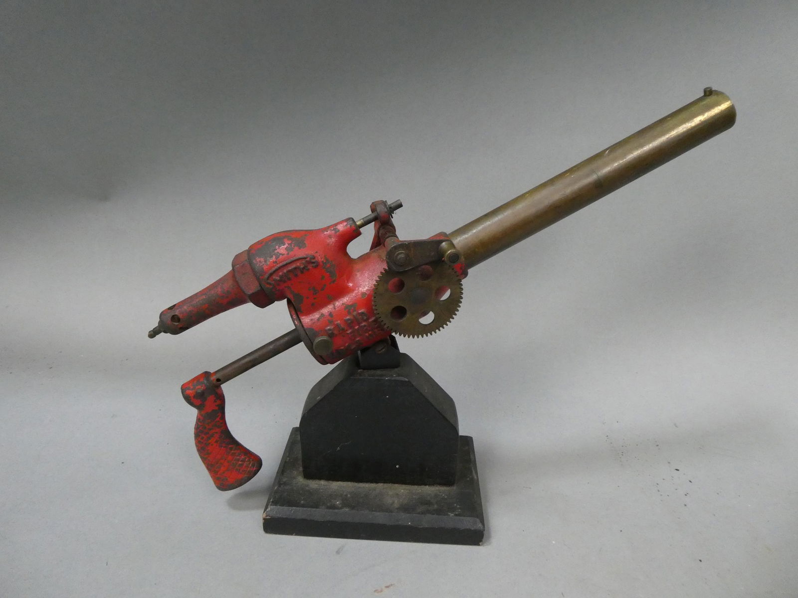 Antique Cast Iron Toy Carbide Canon Smith's Model 32 on Wood Base (1 of 7)