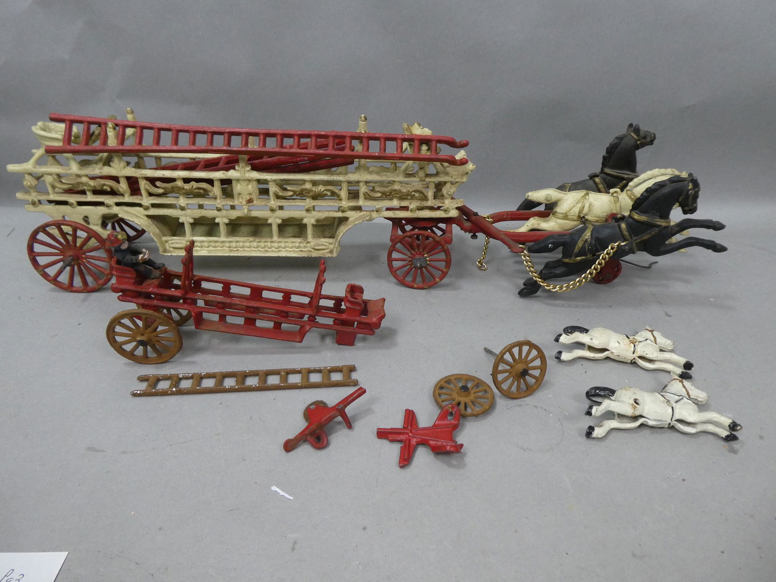 Lot 2 Taiwan Repro Cast Iron Horse Drawn Fire Wagon Trailer (1 of 8)