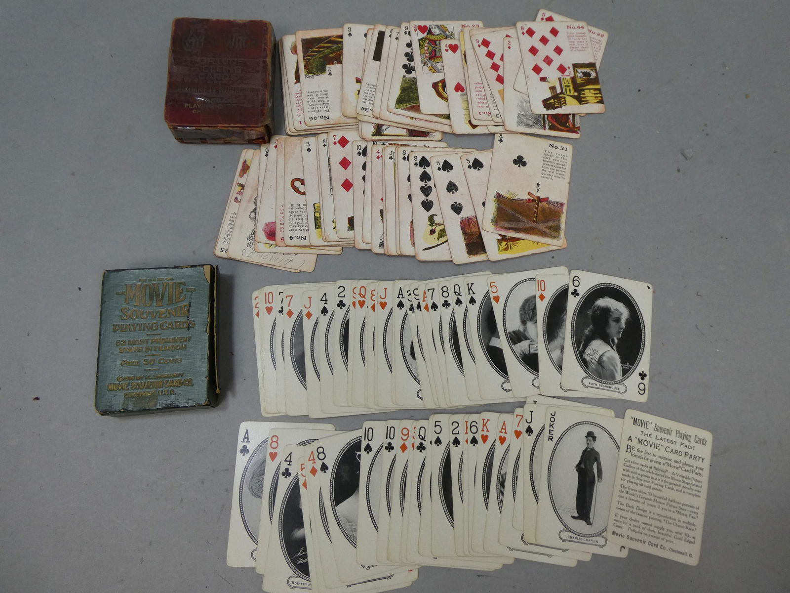 2 Antique Playing Card Decks Moriarty Movie Stars & Madame Normand Gypsy Witch (1 of 8)
